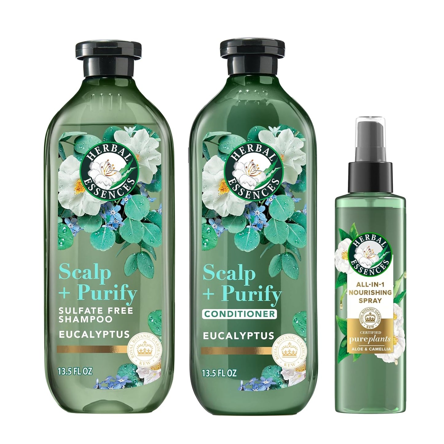 Herbal Essences Eucalyptus Scalp Purifying Shampoo & Conditioner Set | Nourishing Spray Included