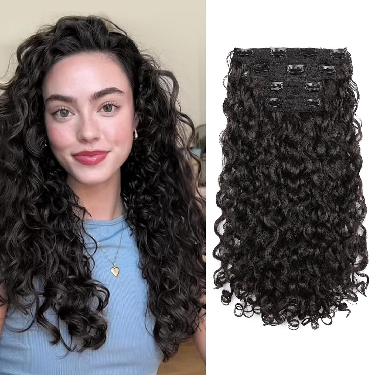 Curly Hair Extensions - 4PCS 18" GoGo Curly Clip-Ins | 100% Protein Hairpieces, Honey Blonde Highlights