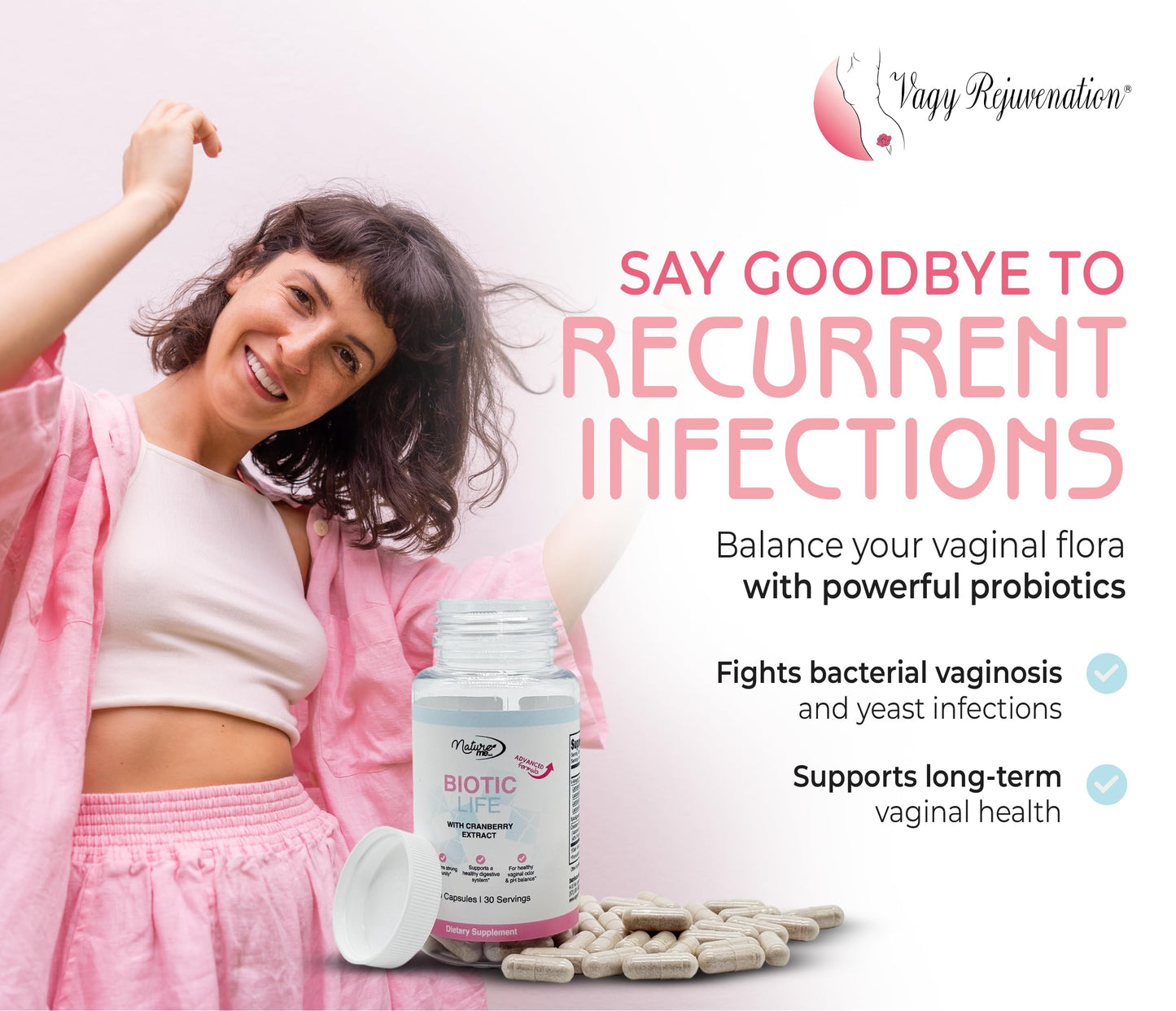 Vagy Rejuvenation BioticLife Probiotic for Women – Probiotics for Vaginal, Digestive & Urinary Health – Supplement with Prebiotics & Cranberry Extract – 60 Capsules
