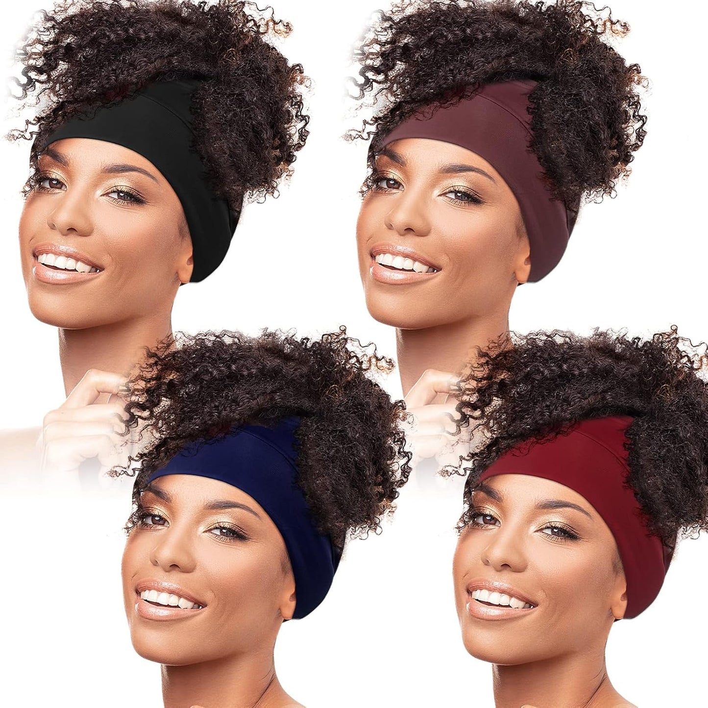 Nylon Head Wraps - Satin Hair Cover for Sleep & Dreadlocks | 4 Pack in Black, Coffee, Wine Red, Navy Blue