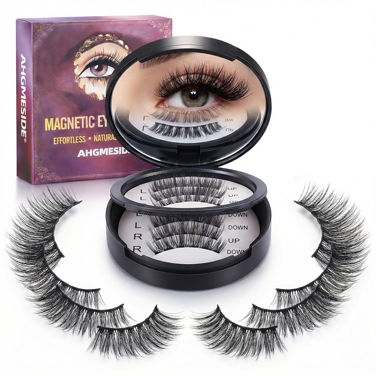 Magnetic Eyelashes with Applicator, Natural Wispy Magnetic Lashes 4 Pairs, No Glue Reusable Lash Kit for Beginners, Lightweight & Secure Hold, Black