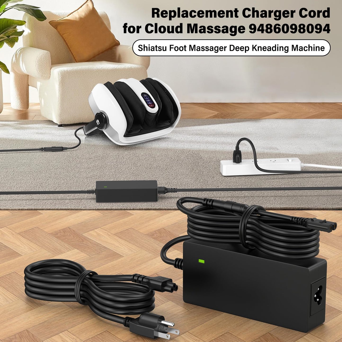 24V Foot Massager Charger Fit for Cloud Massage Shiatsu Foot Massage Machine 9486098094, Power Cord AC Adapter for Cloud Massage Feet Massager Deep Kneading with Heat Therapy XH2400-2500 XH24002500