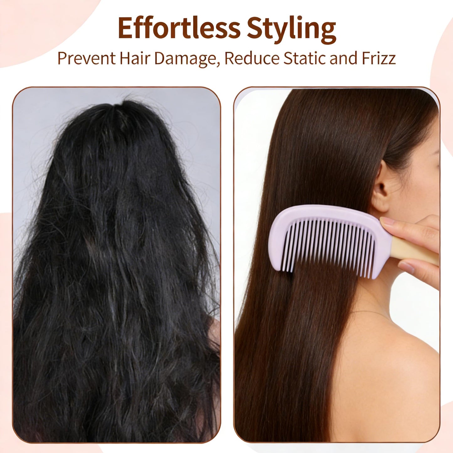 2PCS Wide Tooth Detangling Comb, Shower Comb for Wet and Dry Curly Hair, Purple and Pink Combs for Women and Men
