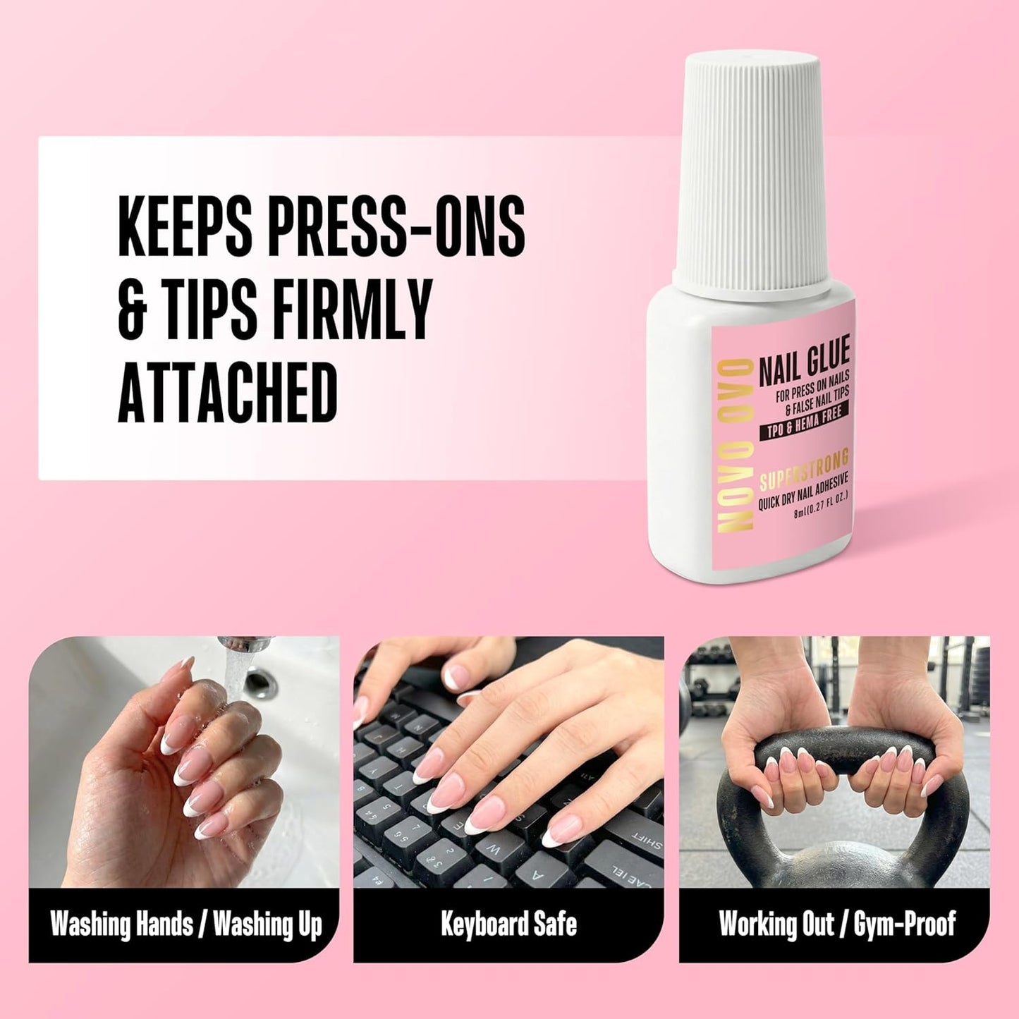 Super Strong Nail Glue - Quick Dry Brush-On Adhesive for Press-On Nails | TPO & Hema Free, 8ml (0.27 fl oz)