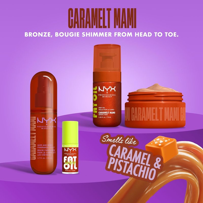 NYX Fat Oil Fragrance Mist Perfume - Caramelt Mami | Long-Lasting Caramel Scented Hair & Body Spray, 2.7 fl oz
