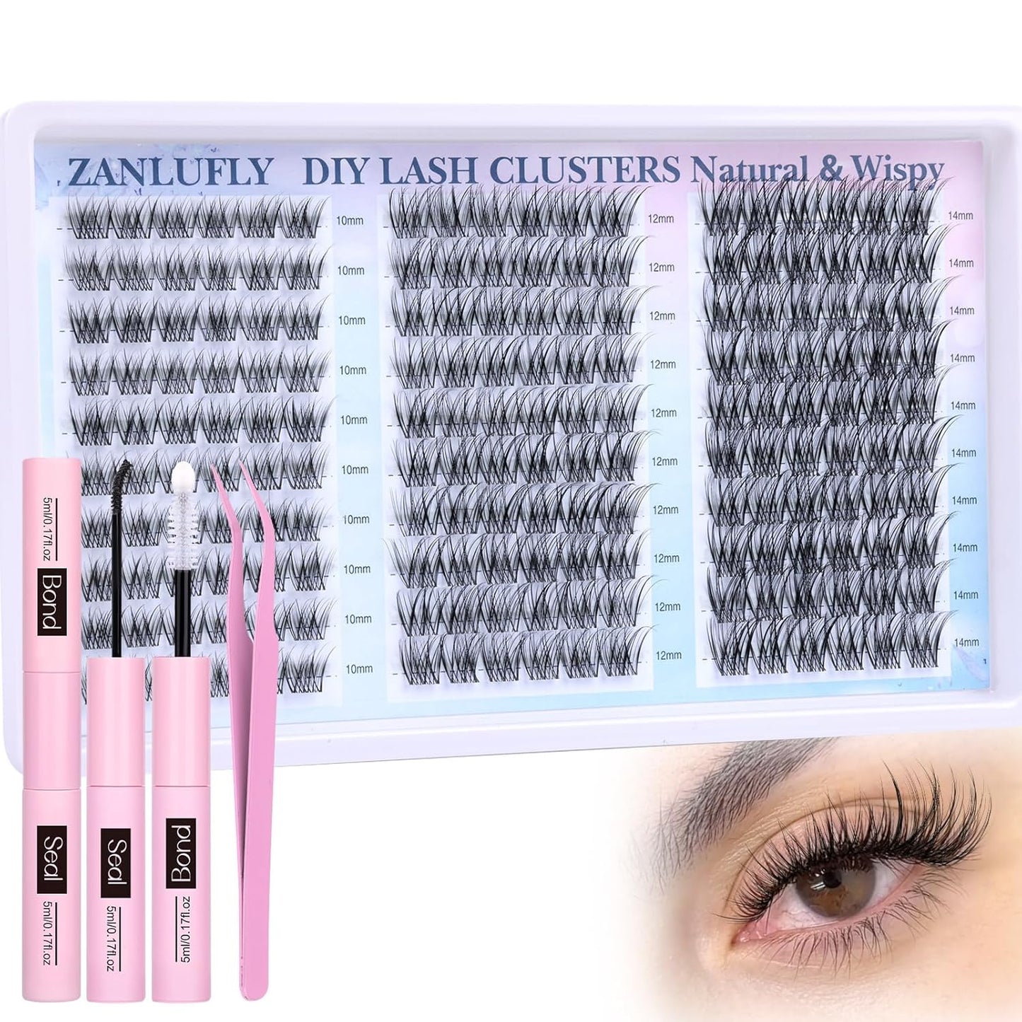 Natural CC-Curly Cluster Lashes - Wispy Eyelash Extensions with Clear Band | 10-14MM Individual DIY Lashes