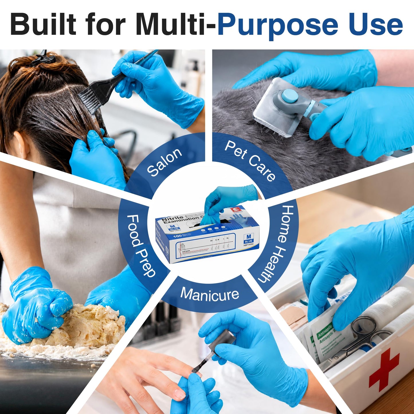 Schneider Medical Nitrile Exam Gloves, Powder-Free, Latex-Free, Non-Sterile Disposable Gloves for Medical Use, Cleaning and Food Prep, Blue, 100 Count, Medium