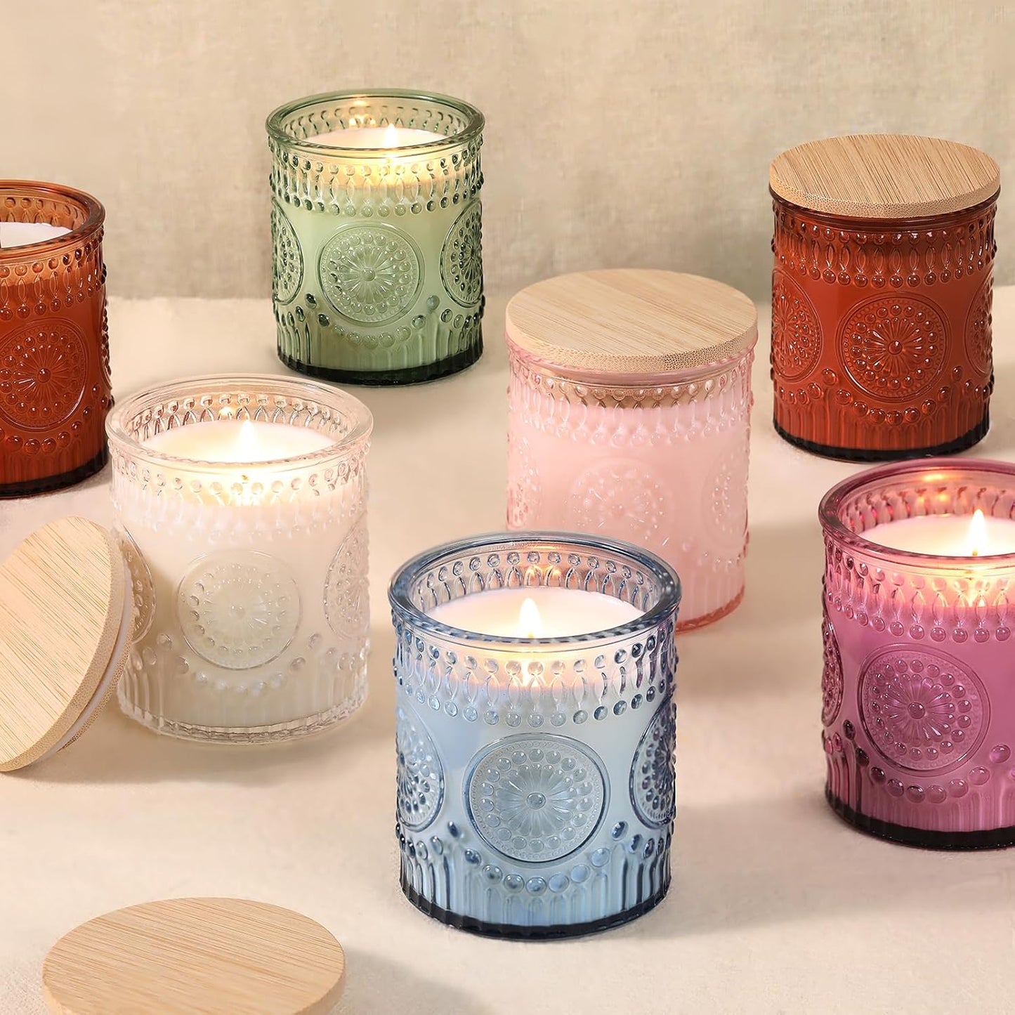 Blue Candle Jars - 10 Pack 7.5 OZ Empty Glass Candle Making Jars with Bamboo Lids & Labels | DIY Candle Supplies