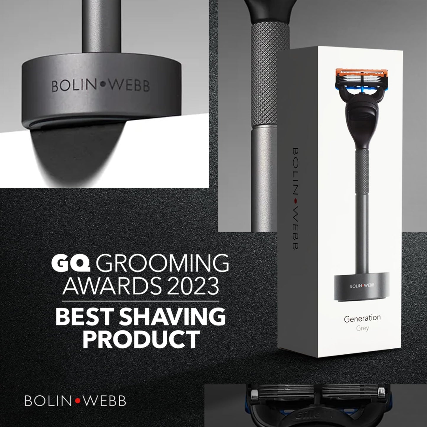 Bolin Webb Generation Razor & Stand - Luxury Razors for Men with Gillette Fusion 5 Blades, Premium Aluminum Shaving Razor for Smooth, Comfortable Shave, Ideal Gift & Daily Grooming Set (Graphite)