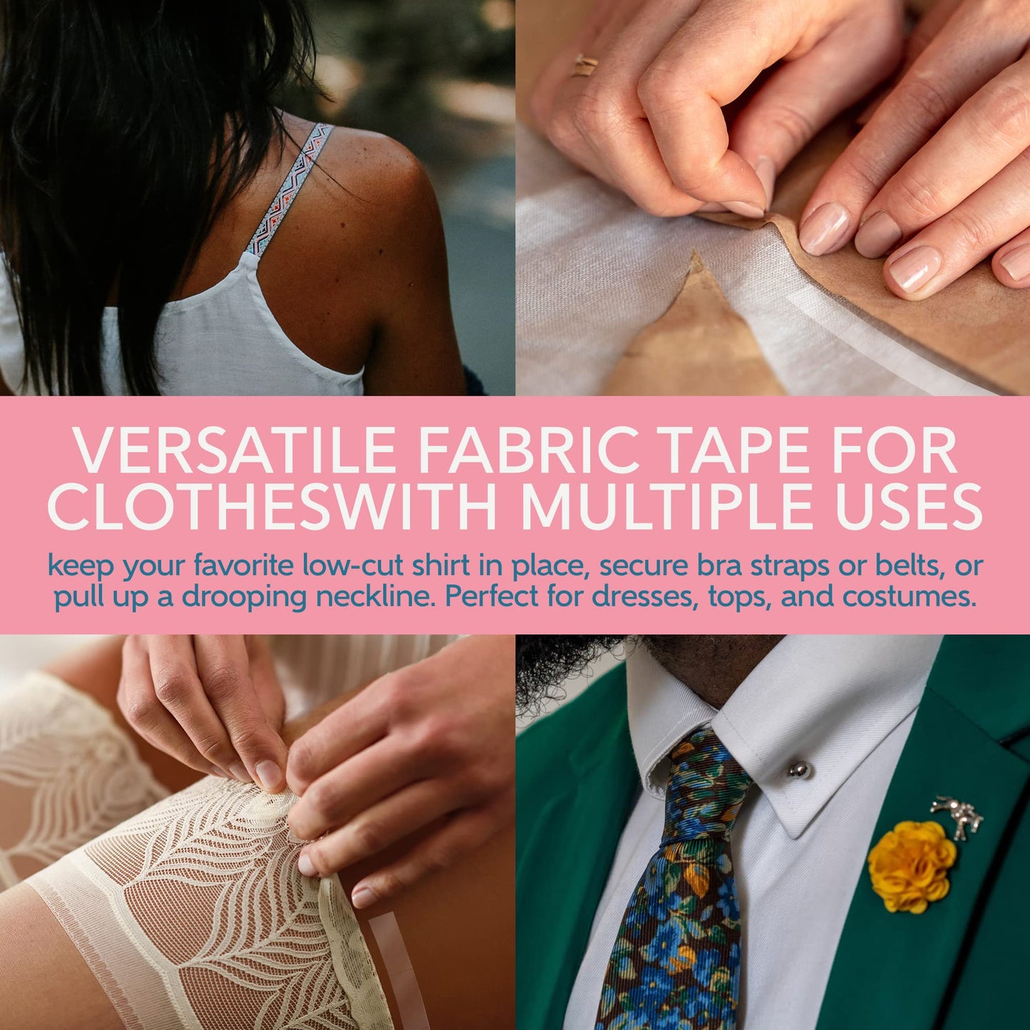 CLING IT2 Double Sided Tape for Clothes, Extra Strength All Day Adhesive Clothing Tape, Versatile Fashion Tape for Fabric, Dress, Cloth, Hemming, No Residue, Gentle on Skin & Body, Transparent Tape.