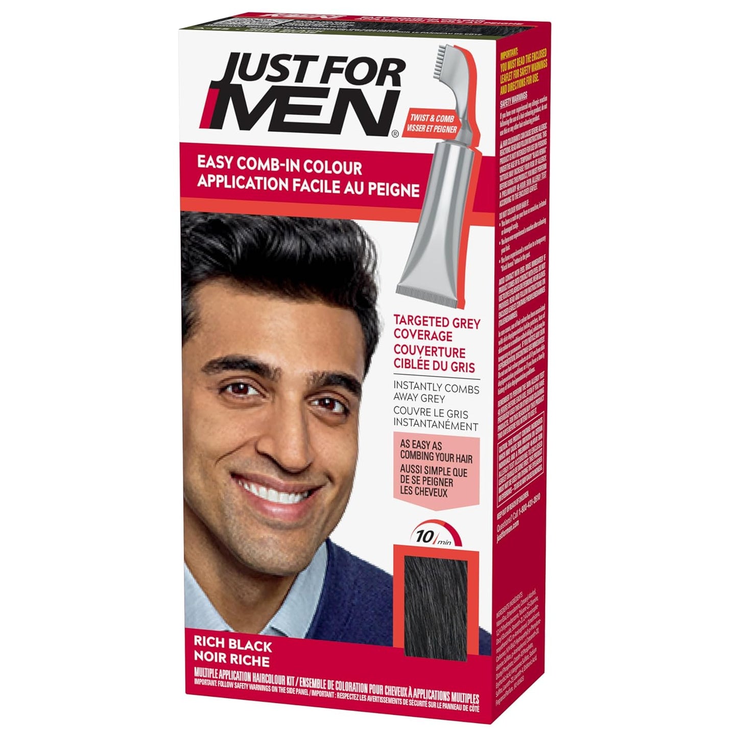 Just For Men Easy Comb-In Color Hair Dye - Darkest Brown, No Mix Applicator, Pack of 3