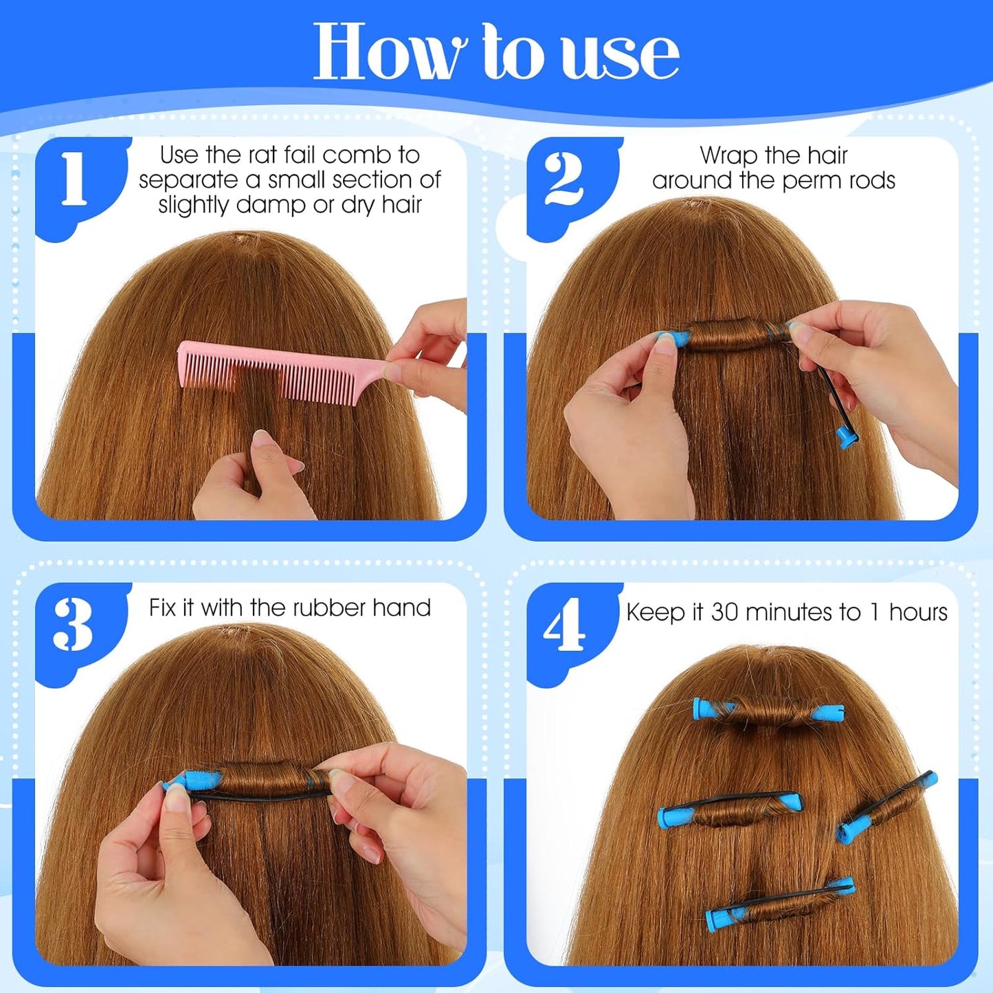 20 Pcs Perm Rods - Medium Curling Rods for Short Hair | Heatless Cold Wave Rollers (0.35 Inches, Blue)
