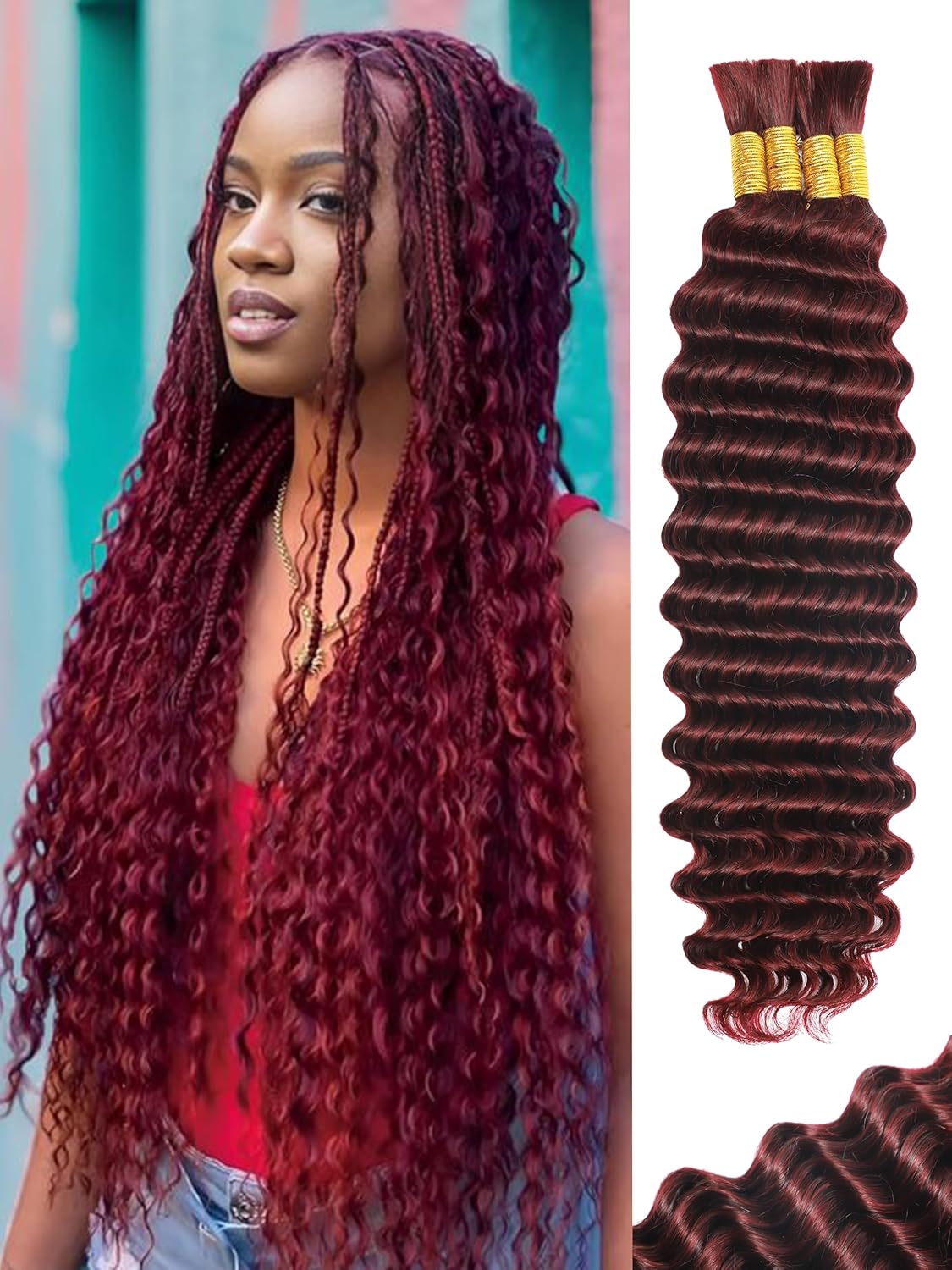 Human Braiding Hair - 18 Inch Deep Wave Bulk Extensions | 4 Bundles, No Weft, 10A Quality