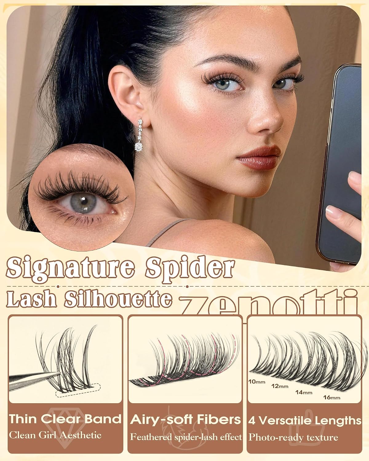 Breeze Spider Lash Clusters - Wispy DD Curl Eyelash Extensions | 10-16mm, 144PCS for Natural Daily Wear