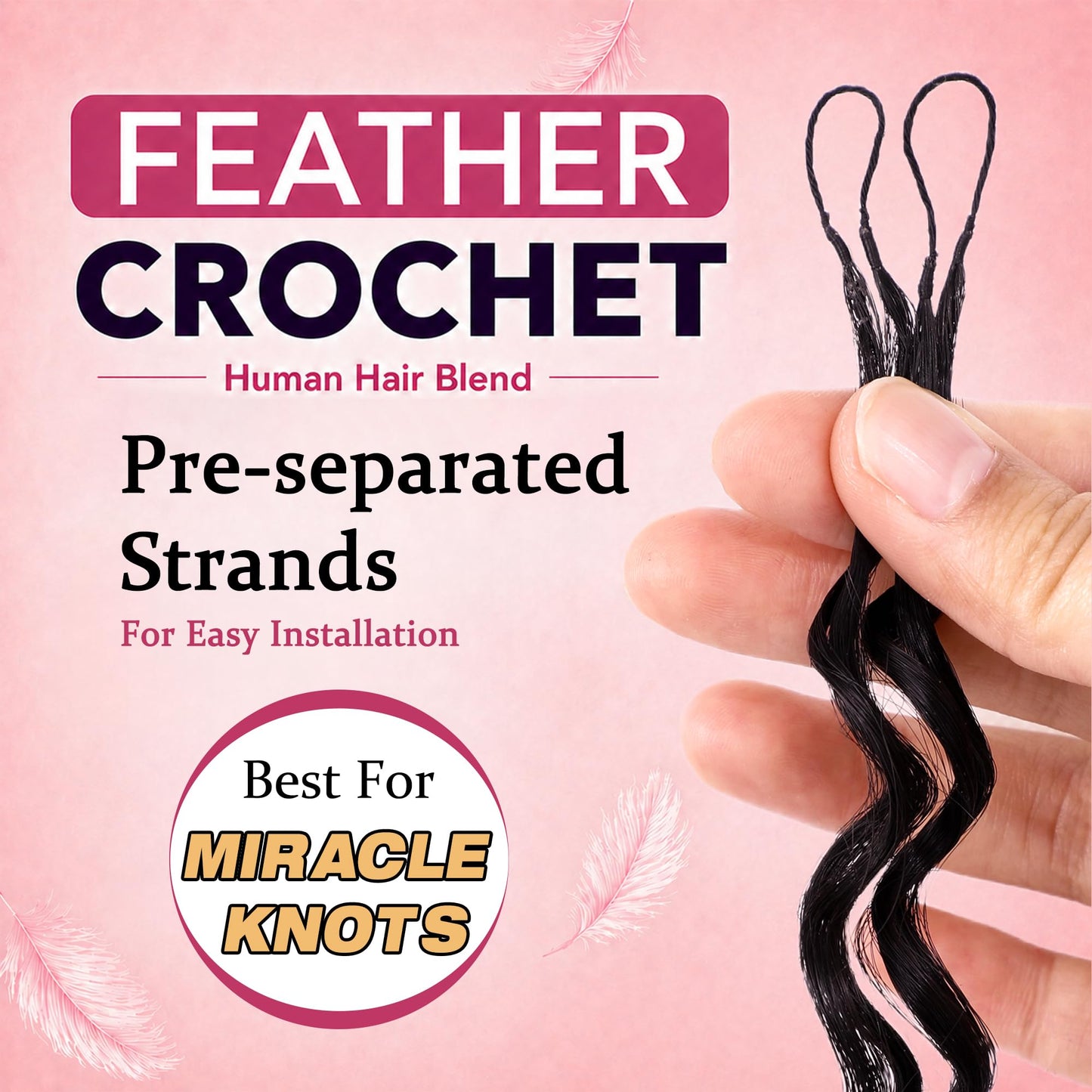 BLL Miracle Knots Crochet Hair For Black Women, 14 Inch 150g Feather Human Hair Blend Pre-Separated Deep Wave Crochet Braids Invisible Miracle Knots Twist Hair Extensions (1B, 100 Strands)