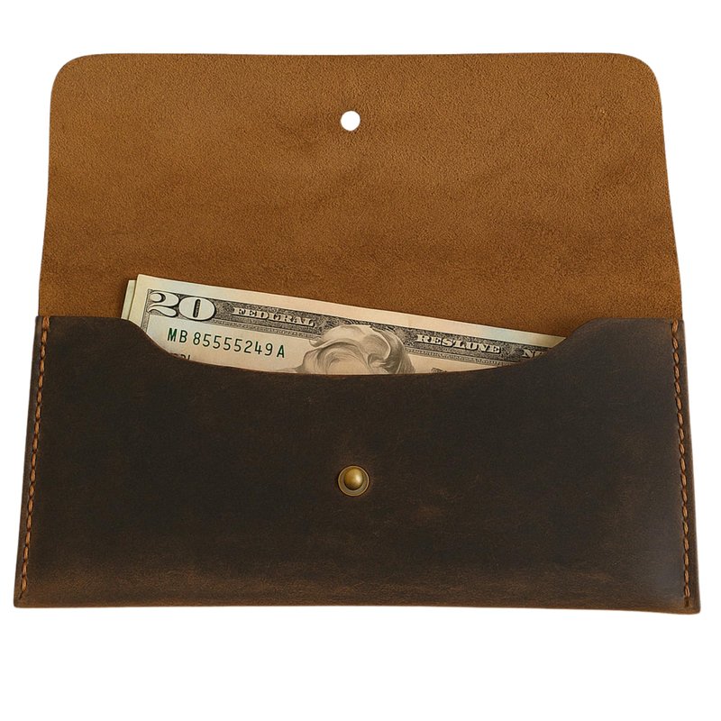 CestAntiQ, Leather Currency Pouch Large Flap Continental Wallet, Utility Organizer Bag for Cash Coins Travel Leather Money Pouch Envelope Storage Bag and Cash Organizer Men Women (Dark Brown)