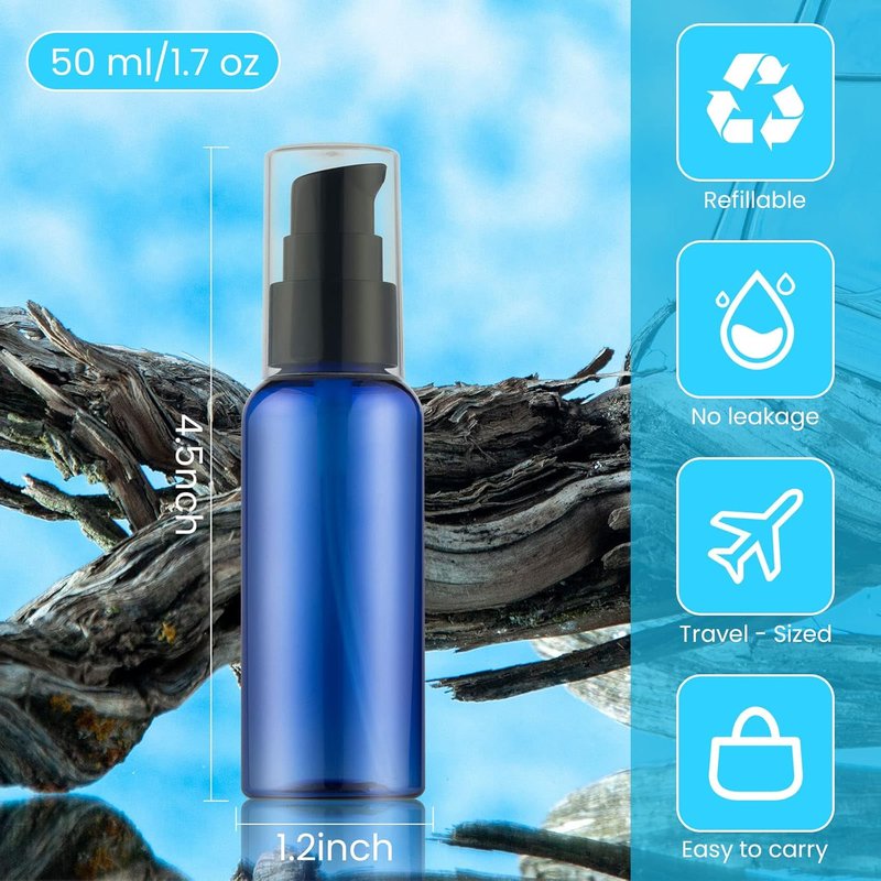 Travel Pump Bottles - 5 Pack Refillable 1.7 oz Lotion Containers | Leak-Proof Plastic for Shampoo, Body Wash, Soap - Blue