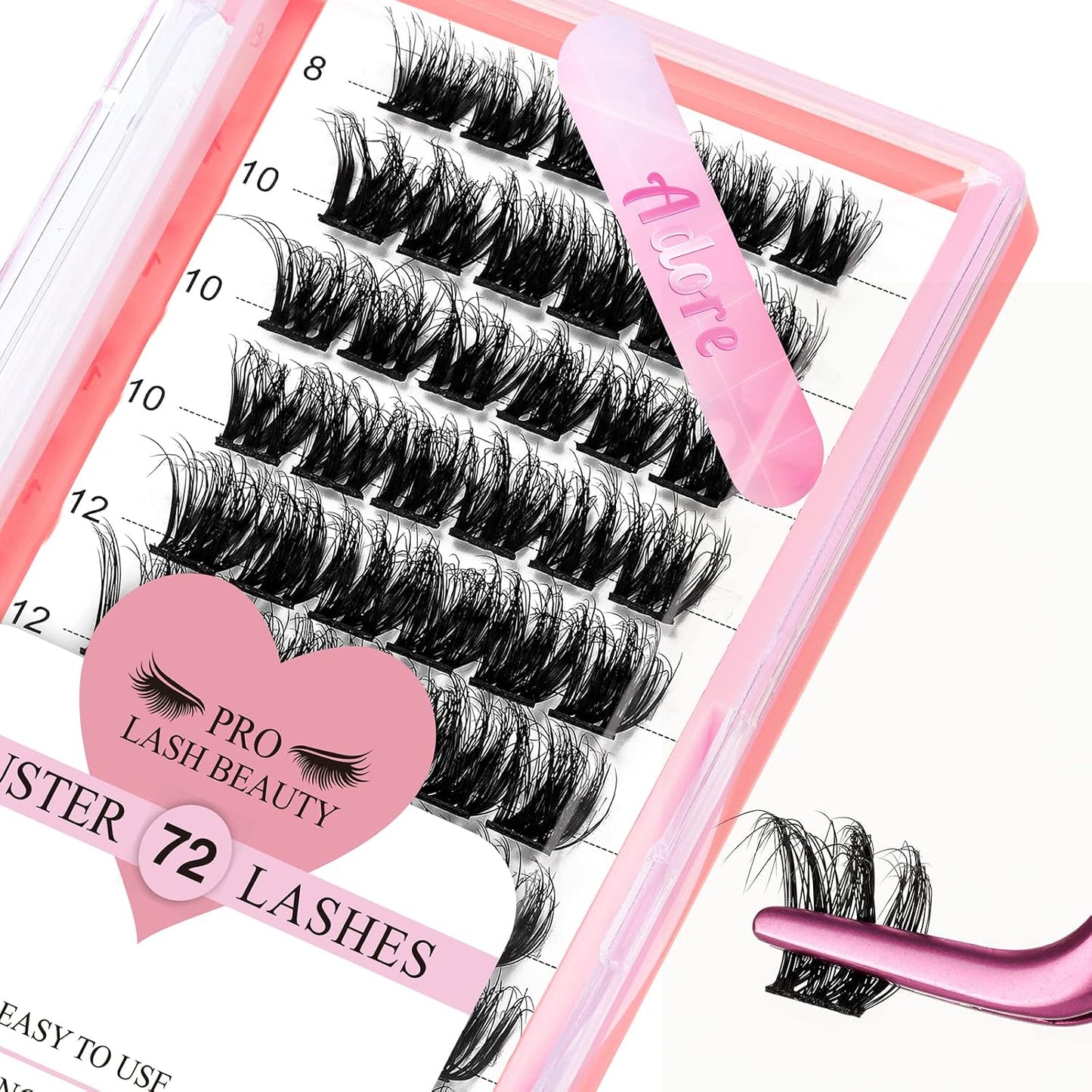 Lash Clusters - 72 Pcs DIY Individual Cluster Lashes | Volume Wispy 8-16mm, Soft & Reusable