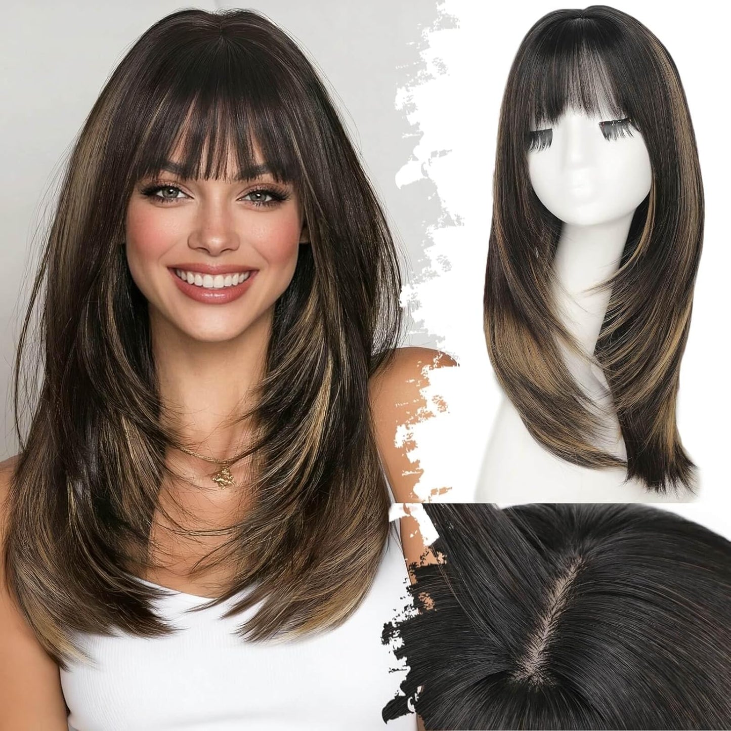 Beginner-Friendly Ash Blonde Wig with Bangs - 4x4 Glueless Synthetic Hair, Medium Length, Face-Framing Layers