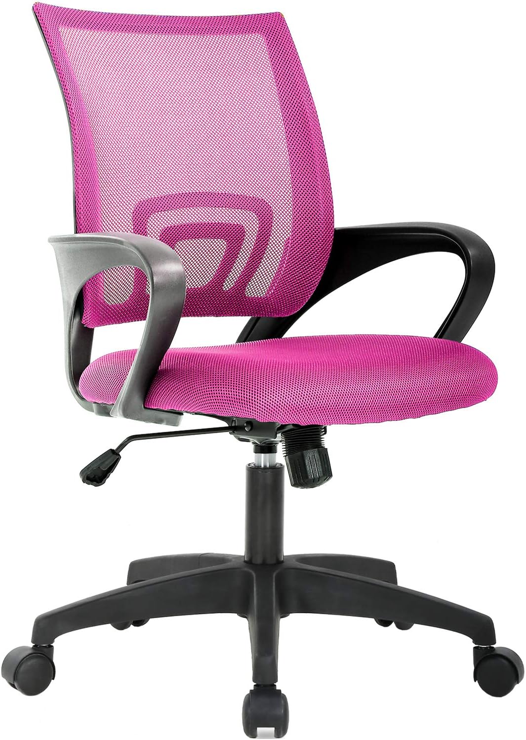 Ergonomic Office Chair - Mid-Back Swivel Desk Chair with Breathable Backrest & Lumbar Support - Adjustable Height | Dark Black