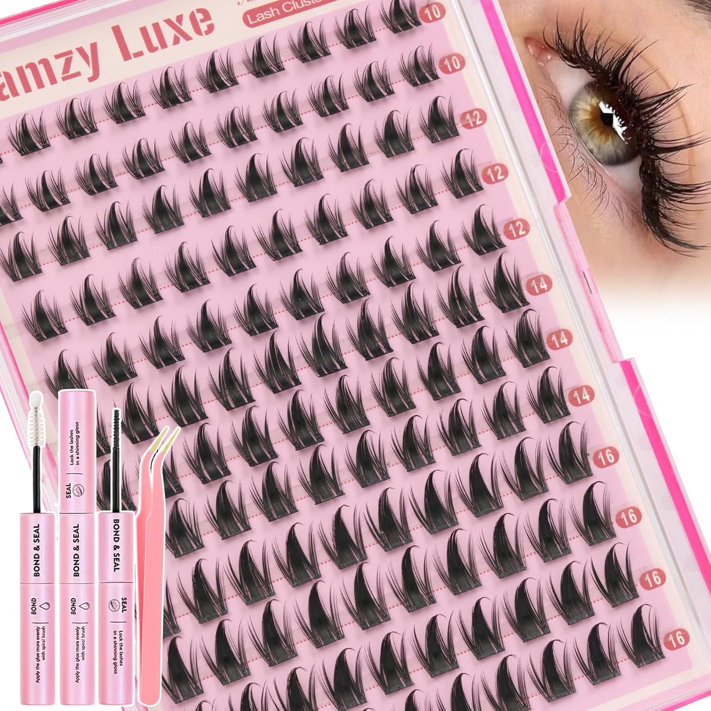 Manga Lash Clusters Kit - Wispy CC-Curly Individual Lashes 10-16MM | DIY Natural Eyelash Extensions with Bond & Tweezers