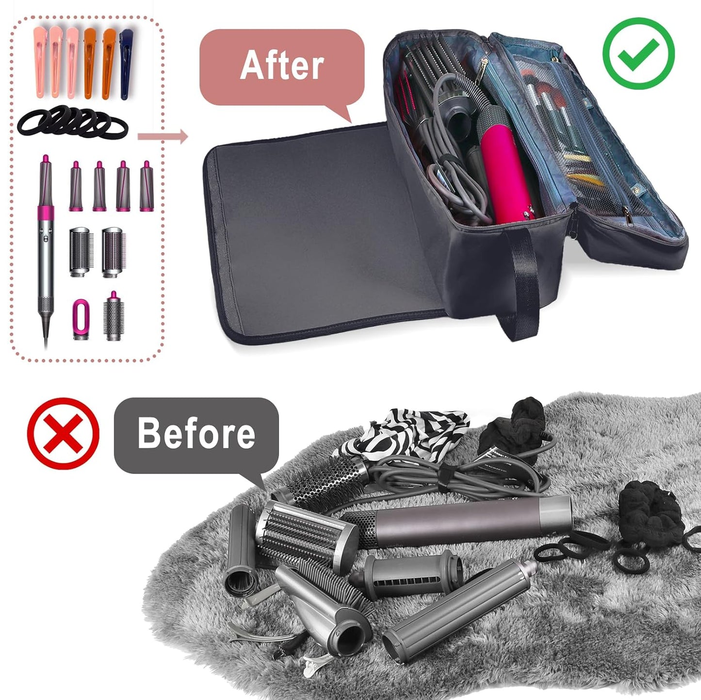 Hair Tools Travel Bag - Heat Resistant Mat & Storage Case for Hair Dryer, Flat Iron, Curling Iron | Essential Haircare Accessories for Women