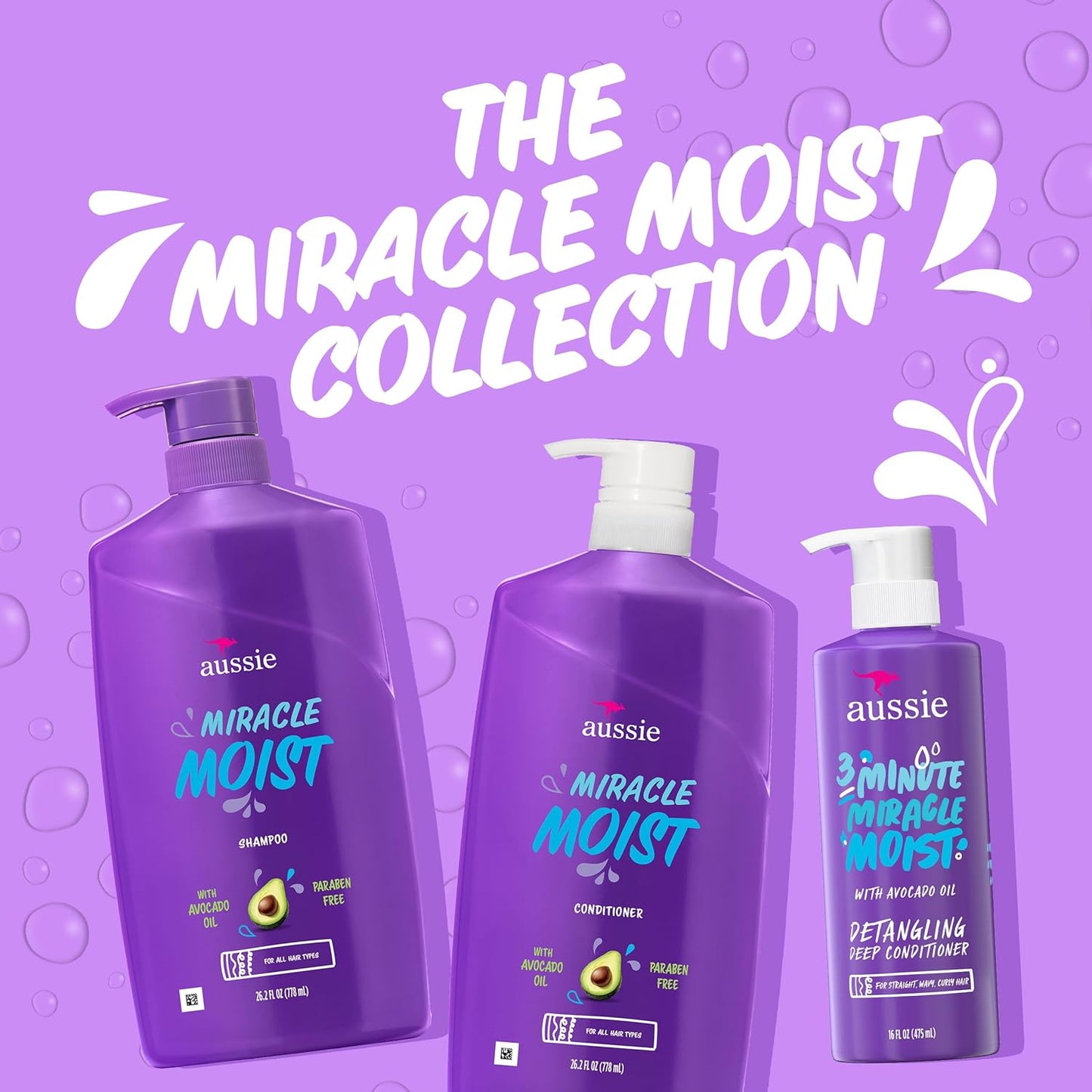 Aussie Miracle Moist Shampoo & Conditioner Set - Deep Moisturizing with Avocado & Jojoba Oil | 3 Pack, 68.4 Fl Oz