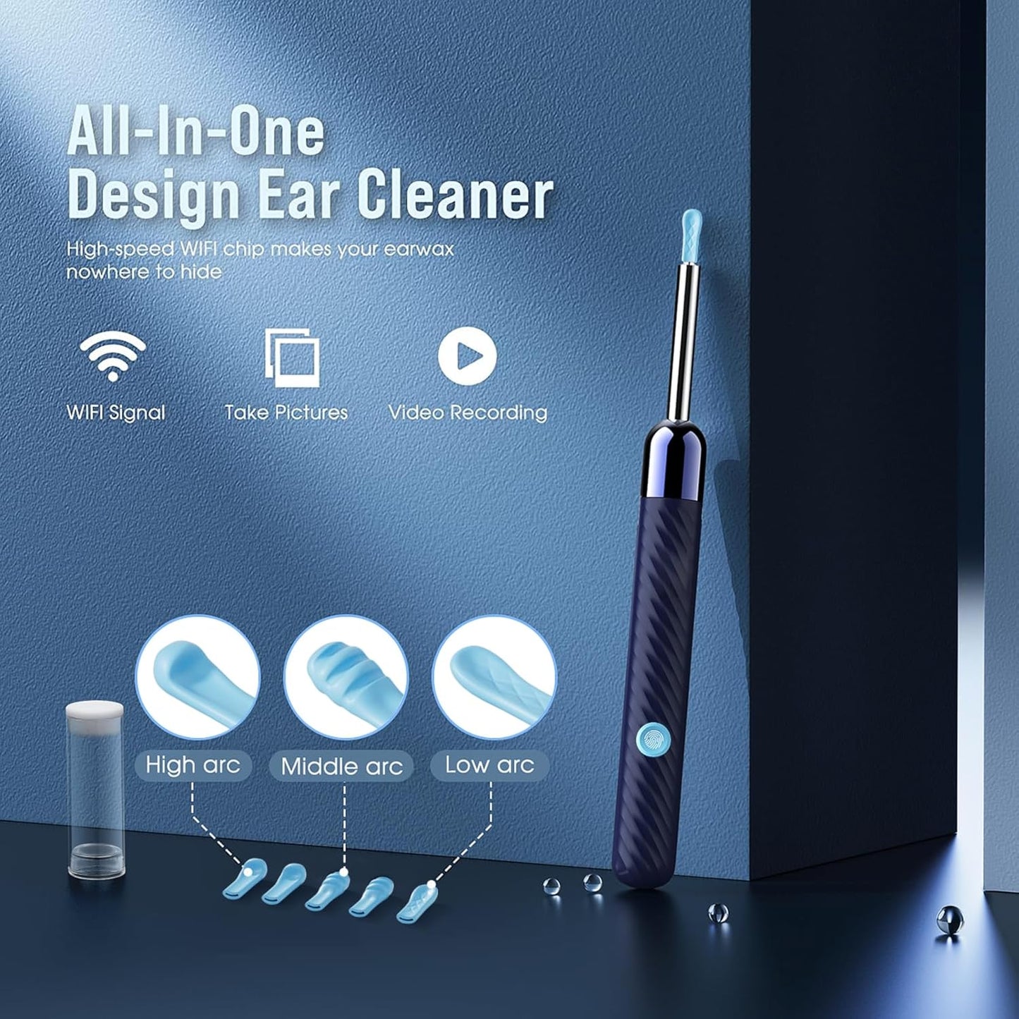Ear Wax Removal Tool - 1080P Camera Ear Cleaner Kit with 7 Pieces | Compatible with iOS & Android (Blue)