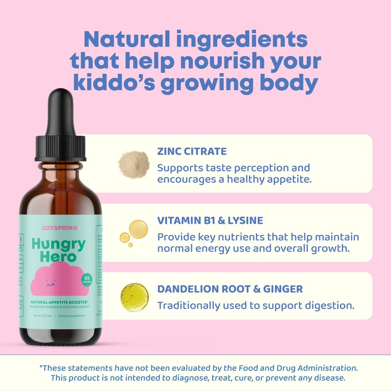 JoySpring Appetite Booster for Kids Ages 3+ | Natural Weight Gain with L-Lysine & B Vitamins | Toddler Appetite Booster | Supports Healthy Growth & Development | 2oz Liquid