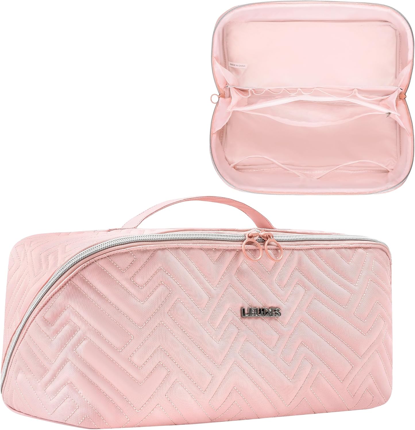 Travel Makeup Bag for Dyson Airwrap & Shark Flex Style - Portable Organizer with Divider & Handle | Pink