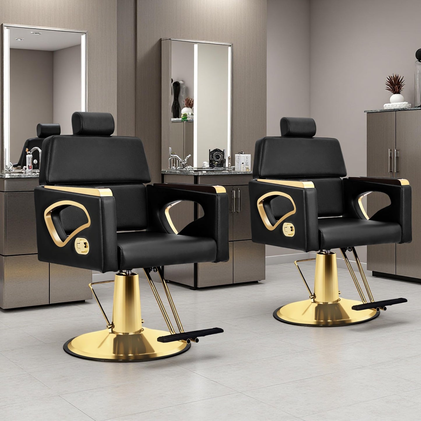 Black Salon Chair for Hair Stylist, Reclining Barber Chair for Barbershop with Hydraulic Pump, 360° Swivel Multi-Function Hair Styling Braiding Chair for Spa Shampoo Tattoo, Max Load Weight 440 Lbs