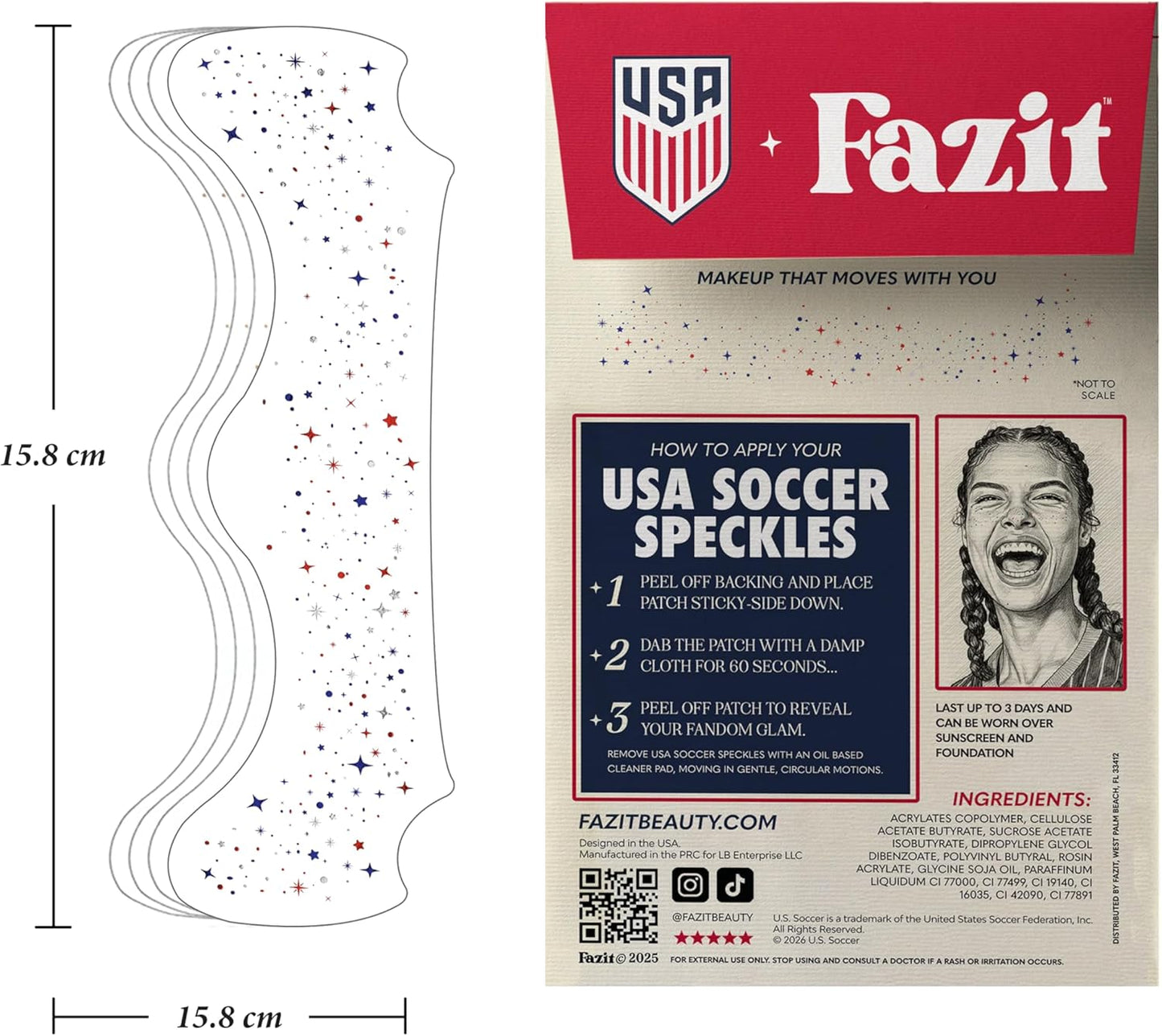 Soccer Face Stickers - Waterproof Glitter Makeup Patches for Game Day Glam | Red, Blue & Silver (6 Pack)