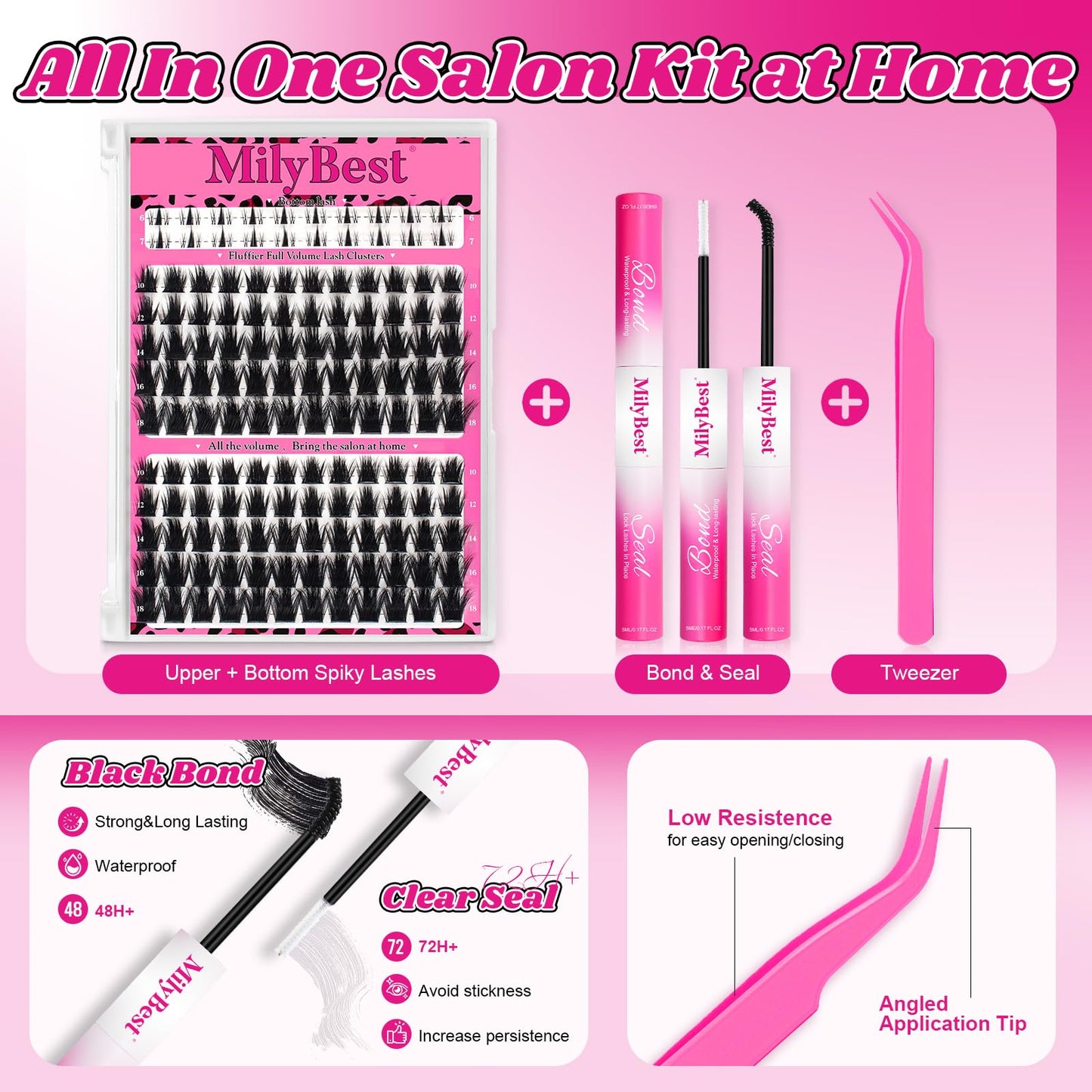 Rozen Lash Clusters Kit with Spikes Manga Wispy Eyelash Clusters Bottom Lashes 10-18mm Fairy Anime Individual Lashes Fluffy Lash Extension Kit Waterproof Bond and Seal Volume Eyelashes by MilyBest