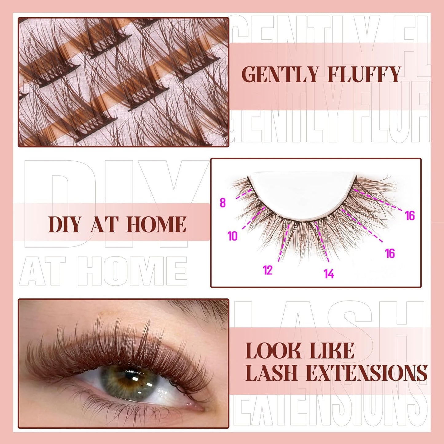 Brown Lash Clusters - Natural Wispy Eyelash Extensions | 154 Pcs C-Curly for Everyday Wear