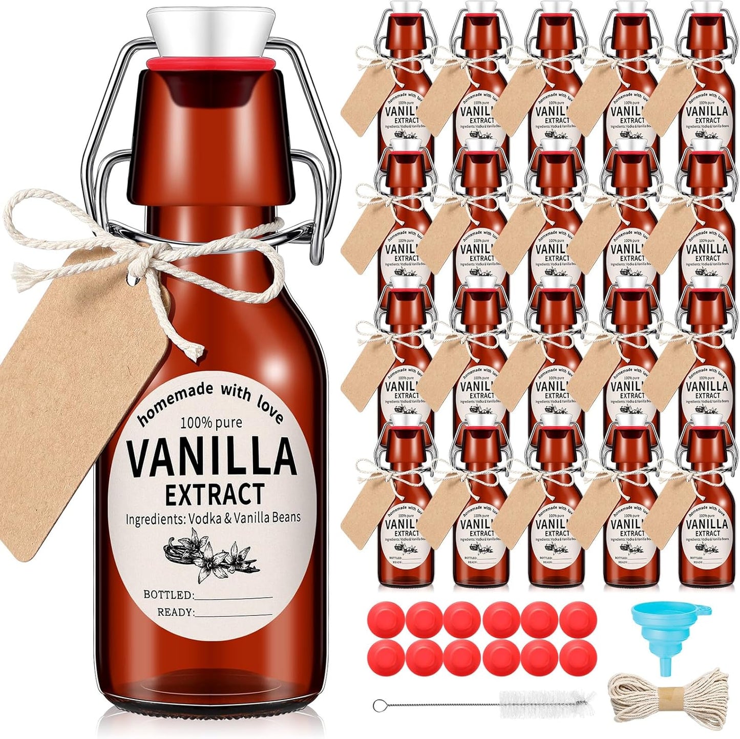 Vesici Swing Top Glass Bottles Set - Amber 8 Oz Jars for Homemade Vanilla Extract & DIY Crafts