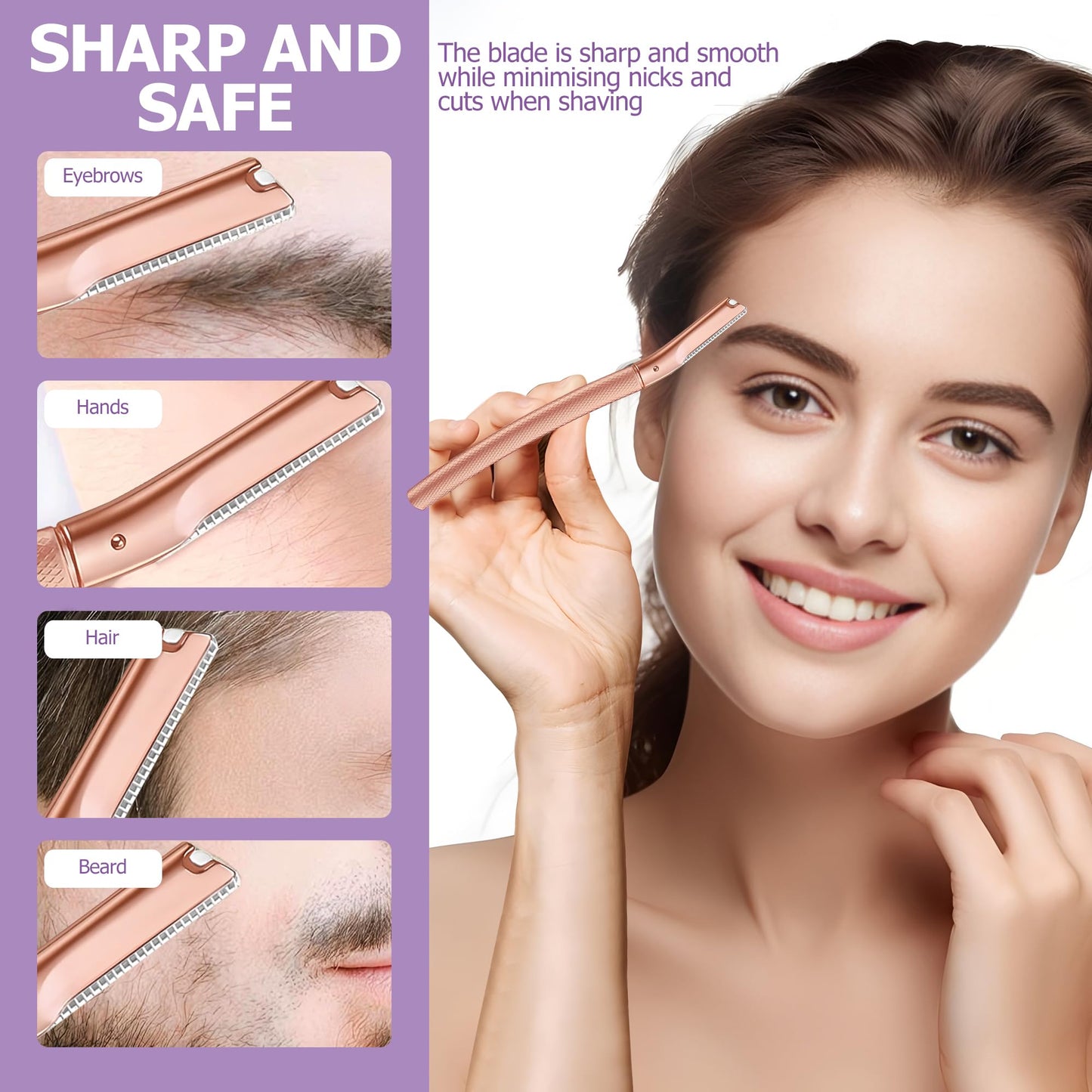 Eyebrow Razor with 16 Blades, Metal Razors for Women and Men,Dermaplane Razor for Women Face, Facial Hair Removal for & Eyebrow Hair Removal (Rose Gold)