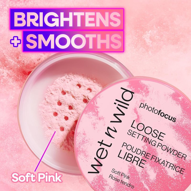 Wet n Wild Photo Focus Loose Setting Powder - Lightweight Silky Formula for Luminous Glow | Soft Pink, Blurring & Oil-Control Finish