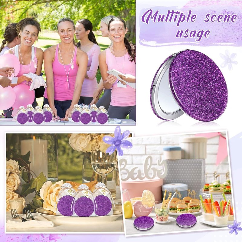 Compact Magnifying Mirrors - 30 Sets Quinceanera Party Favors | Bridal Shower Gifts, Purple