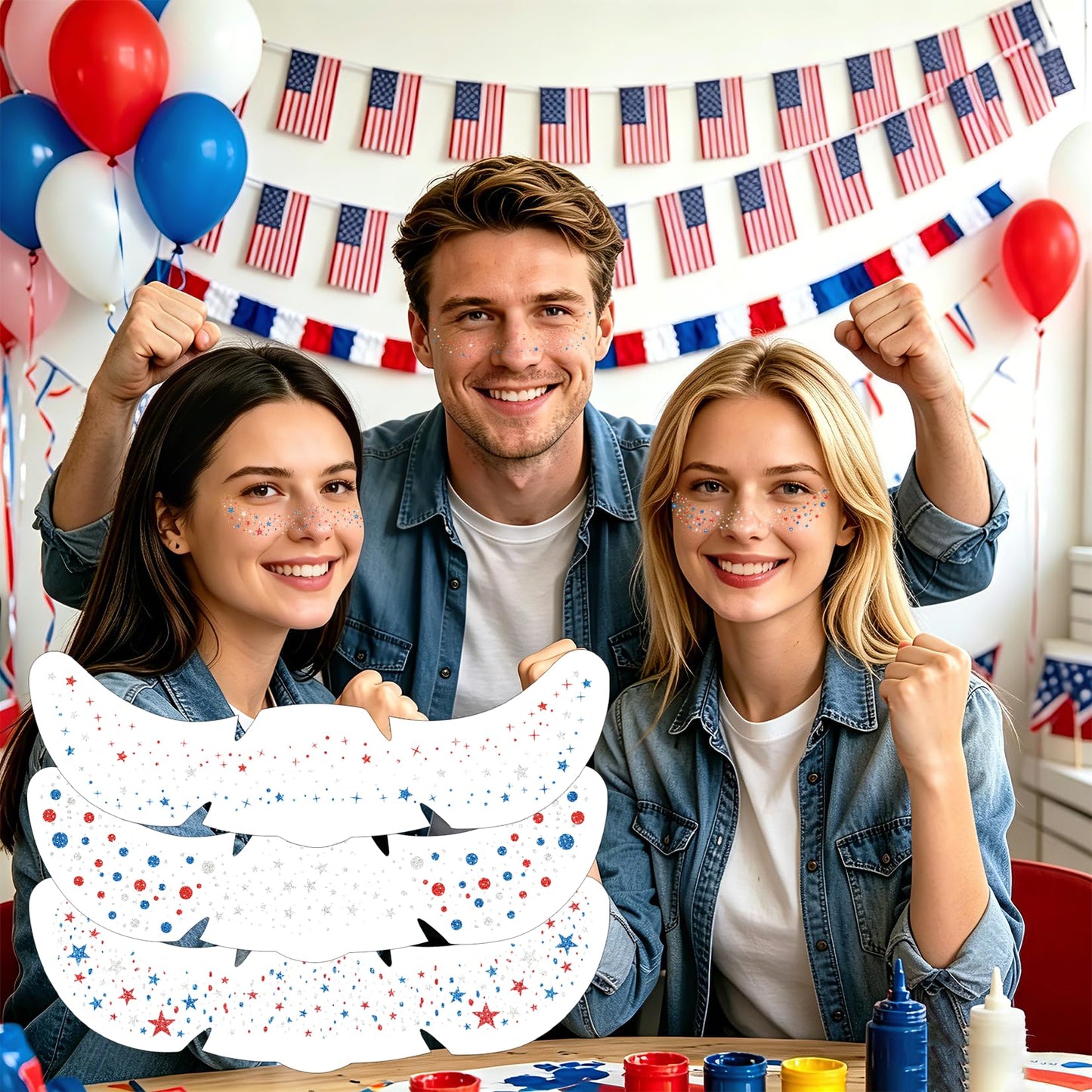 3 Styles Red White and Blue Freckles, 12 Pcs 4th of July Glitter Freckles, Star Patriotic Face Tattoos for Women Kids, 4th of July Face Tattoos Accessories for 250 Anniversary Usa Merchandise (July12)