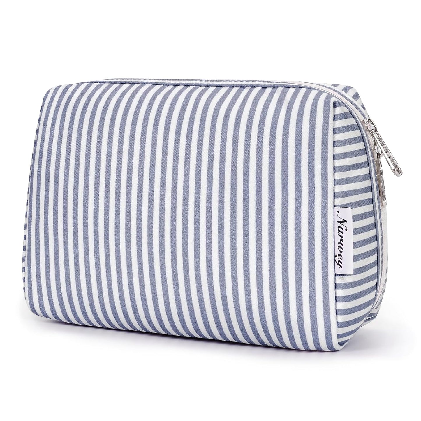 Checkered Makeup Bag - Travel Cosmetic Organizer with Compartments | Large Sky Blue Checkerboard