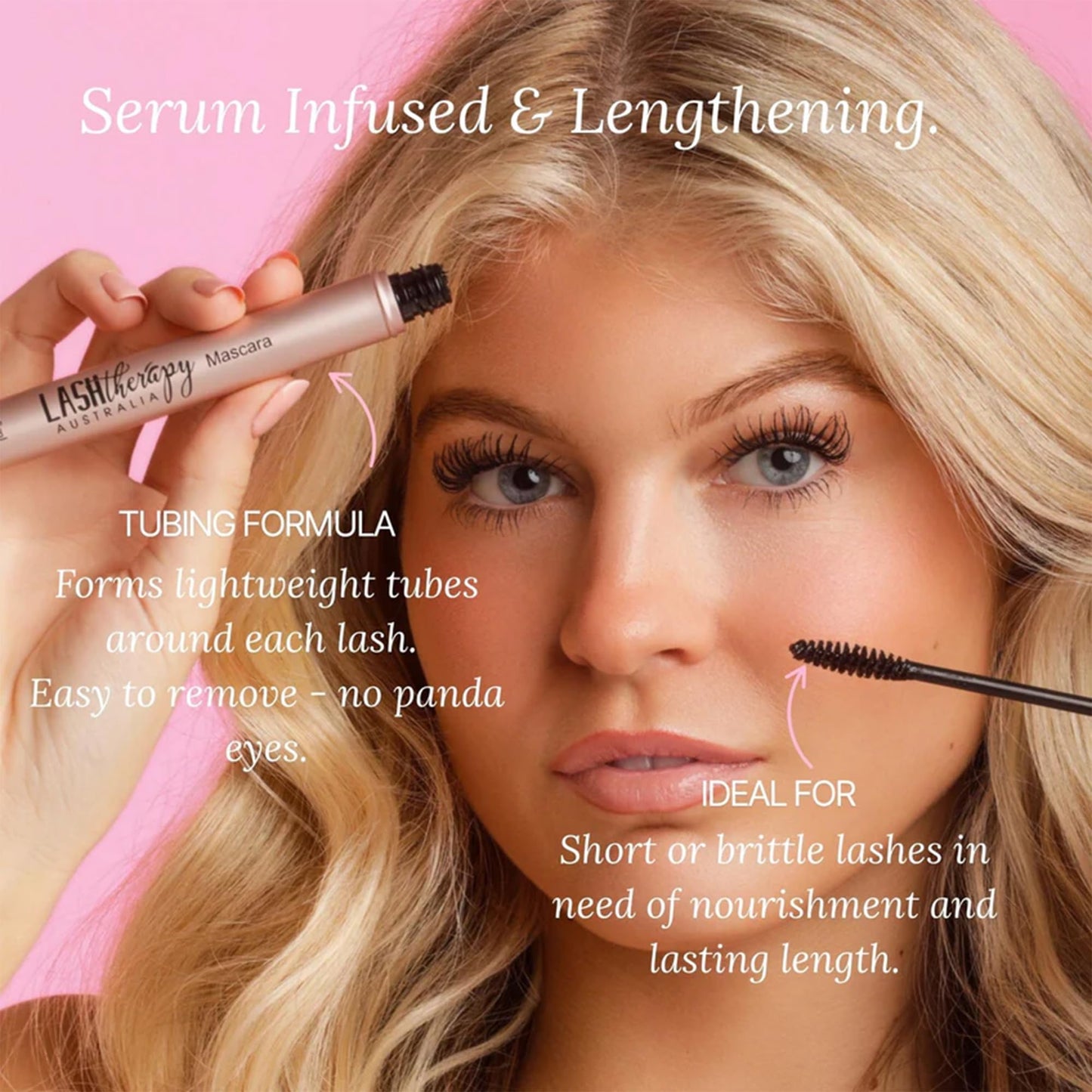 Lash Therapy Australia Growth Serum Infused Mascara, Smudge Proof & Waterproof, Natural For Sensitive Eyes, Volume & Length (Black) 6ml