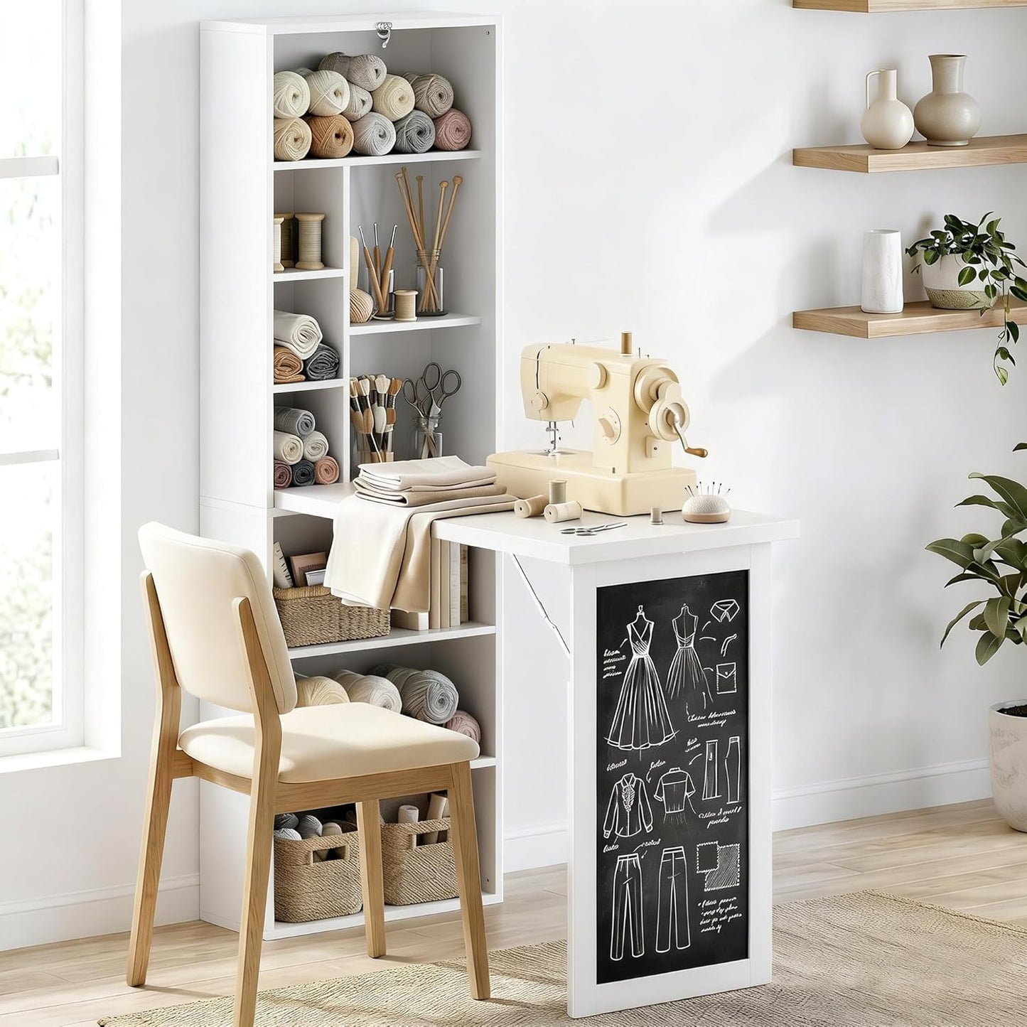 Convertible Writing Table - Foldable Wall-Mounted Computer Desk with Storage Shelves | Space-Saving Design for Small Spaces, White