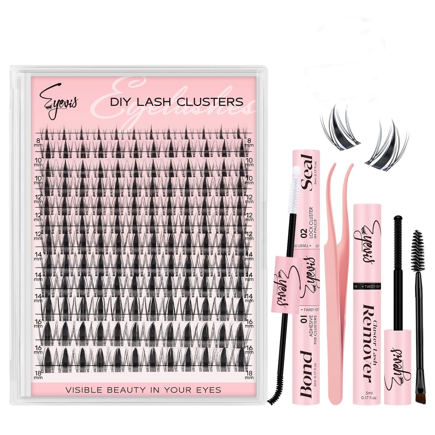 EYEVIS Fairy Lash Clusters Kit 144PCS Ultra-Thin Invisible Band Lash Extension Kit 8-18mm Manga Eyelash Extension Kit C Curl Lash Clusters Wet-Look Anime DIY at Home （Fairy Kit,8-18mm）