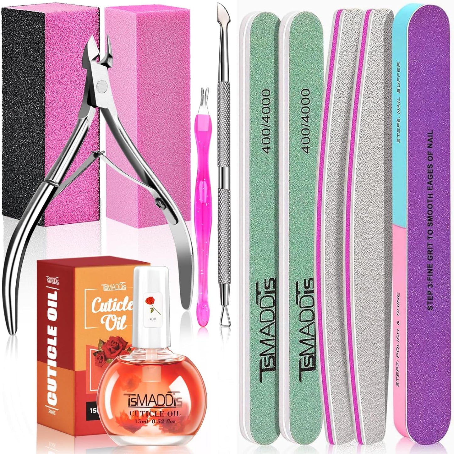 Manicure Tools Kit - Complete Nail Care Set with Files, Buffers, Cuticle Nipper & Oil | 9-Piece Essentials