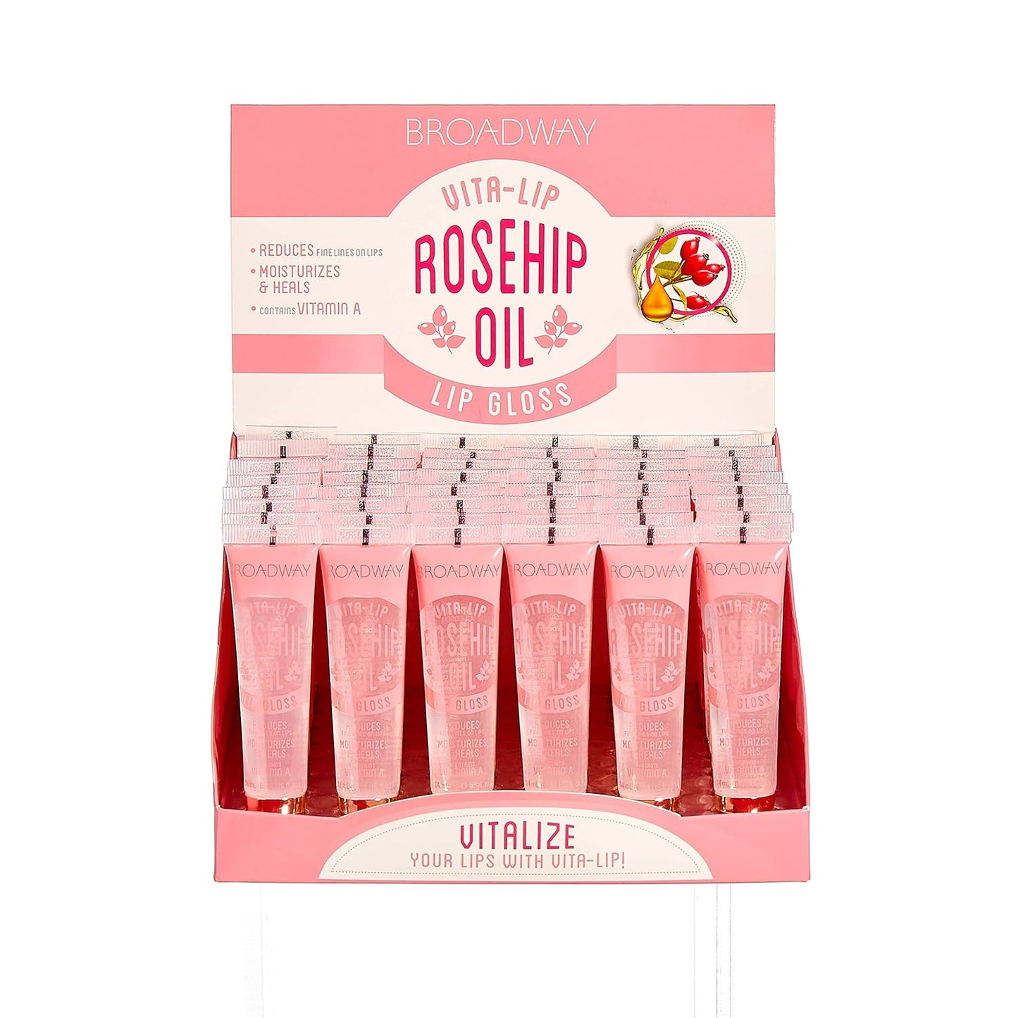 Ruby Kisses Vita-Lip Clear Lip Gloss - Ultra-Hydrating Rosehip Oil Formula | 48 Pack, Non-Sticky High-Shine Finish