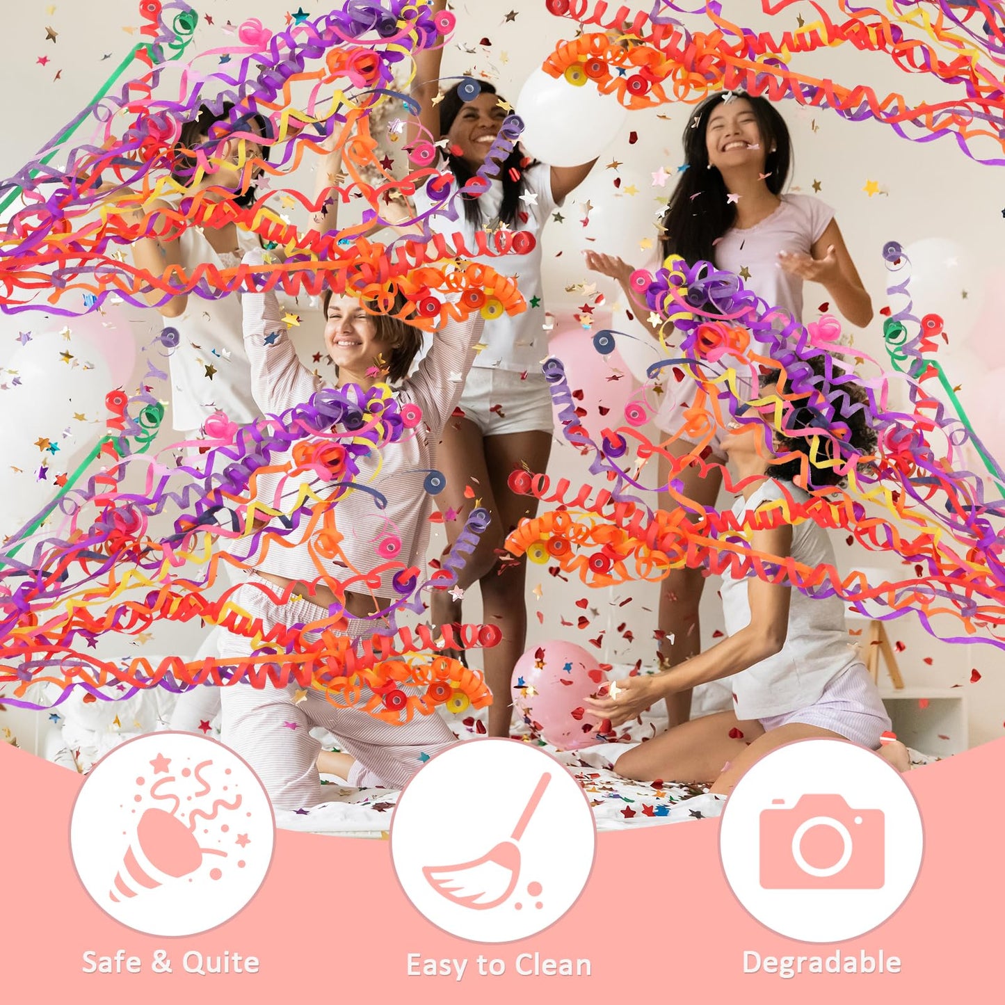 BRIOYHA No Mess Confetti Poppers 18 Pack - Easy Clean Party Confetti Cannon for Birthday, Wedding, Graduation & Event Celebrations with Colorful Streamers