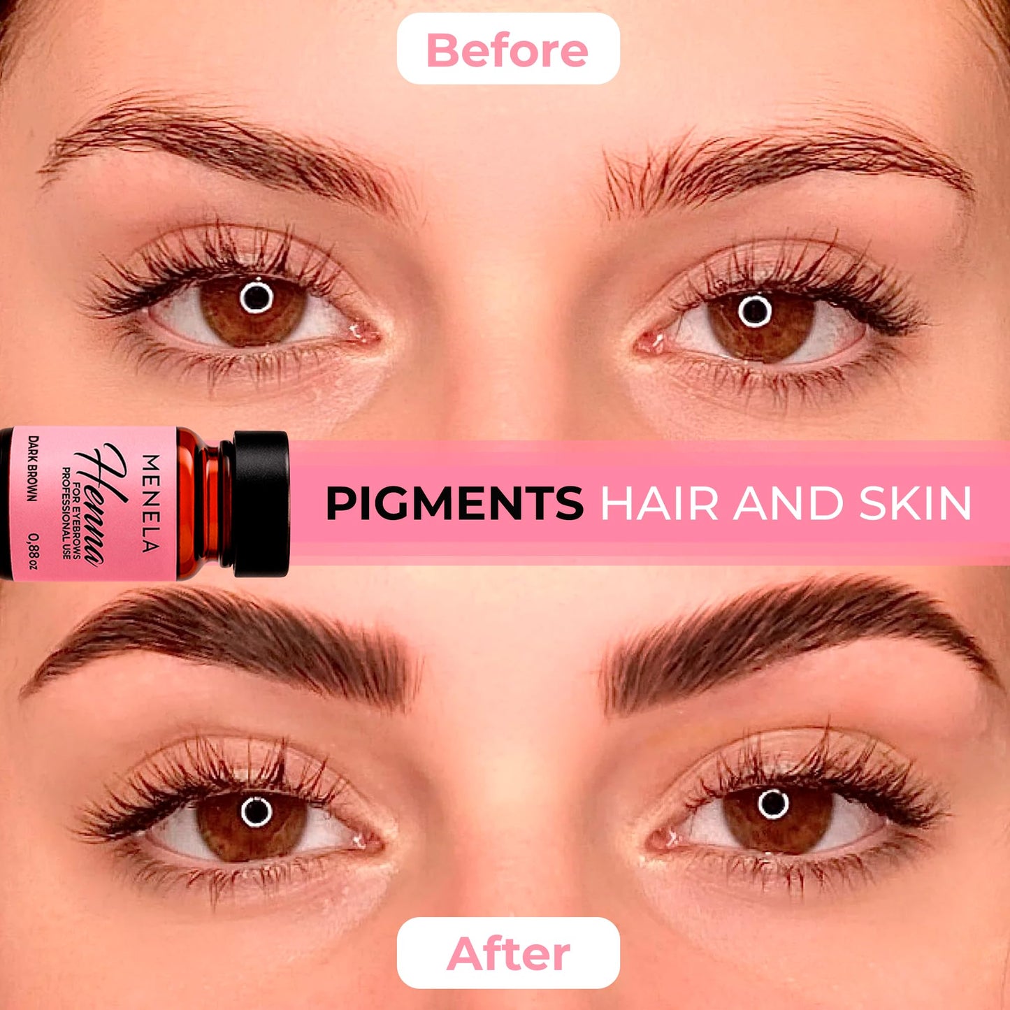 MENELA Medium Brown Henna Color Kit with Lash & Beauty Serum – Complete Color & Care System, Up to 60 Applications, 2.5g Henna, 15ml Fixer & Serum, DIY & Professional Use, Vegan, Ammonia-Free