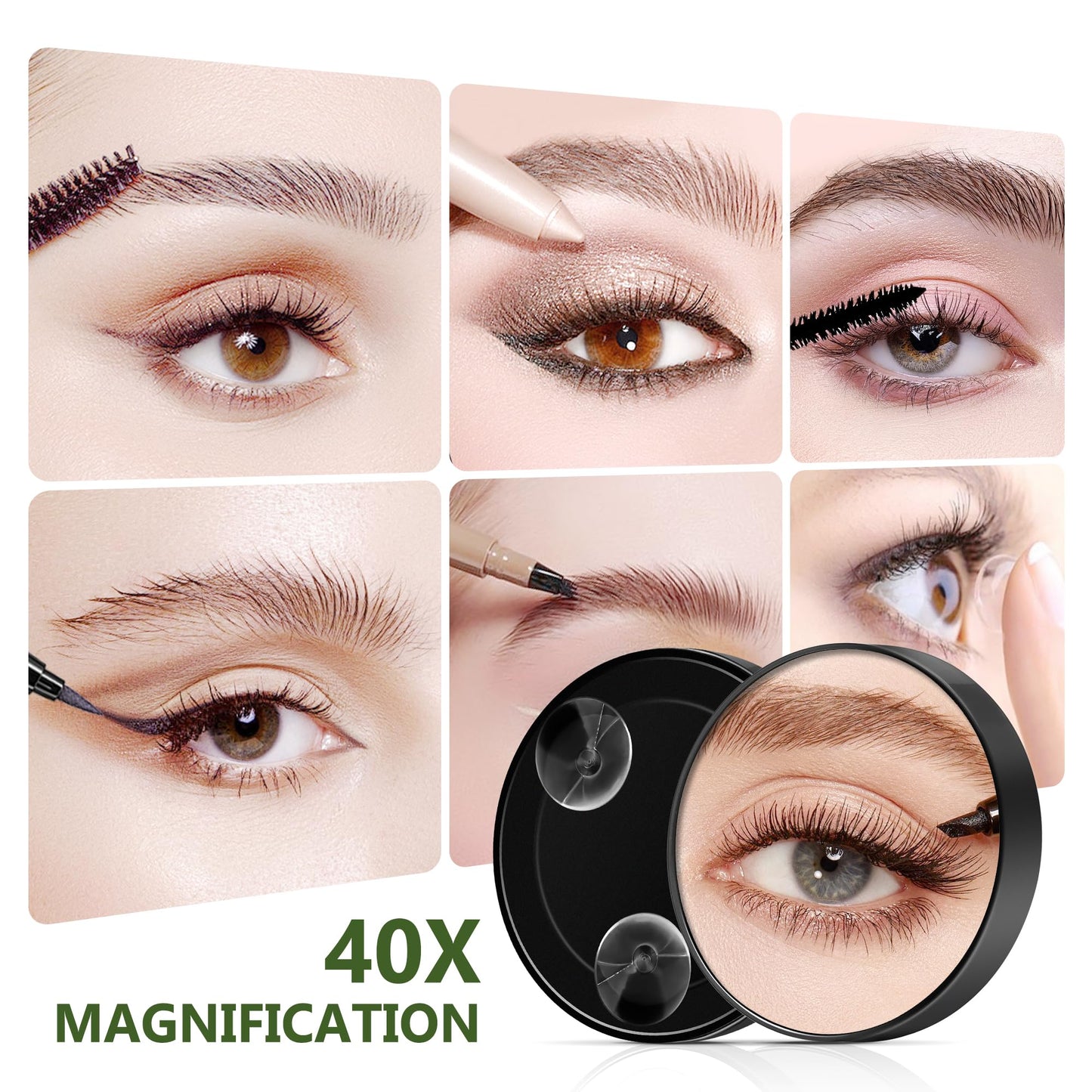 40X Magnifying Mirror, Magnifying Mirror Suction Cup, Travel Makeup Mirrors with Precise Tweezers, Compact Mirrors for The Removal of Female Facial Hair, 3.5 Inches (Black)
