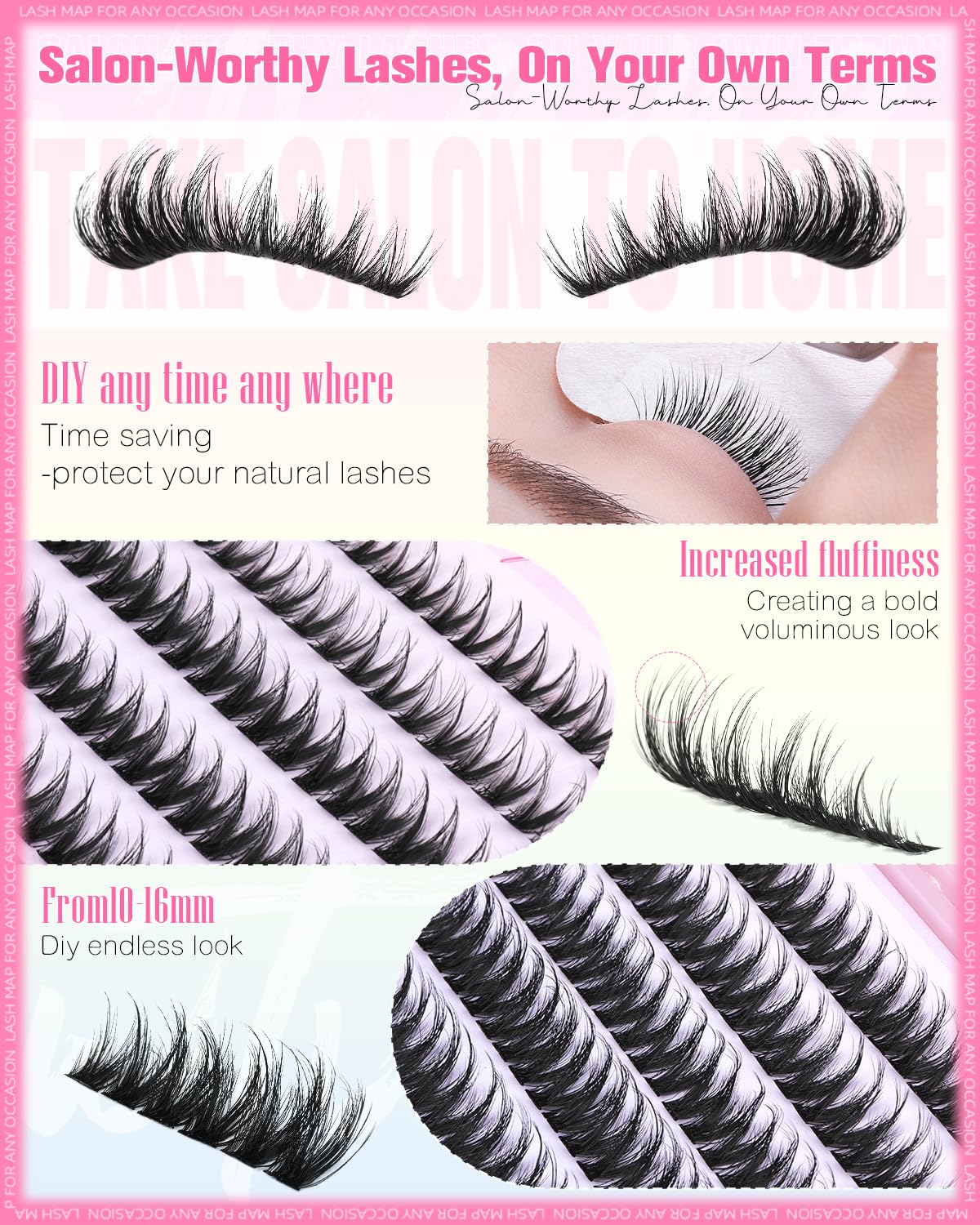 Wtvane Wispy Lash Clusters Fluffy Eyelash Cluster Natural 10-16MM Clusters Eyelash Extensions 200Pcs Fairy Lashes Clusters CD Curl Individual Lashes Cluster with Thin Band Spider Lash Clusters