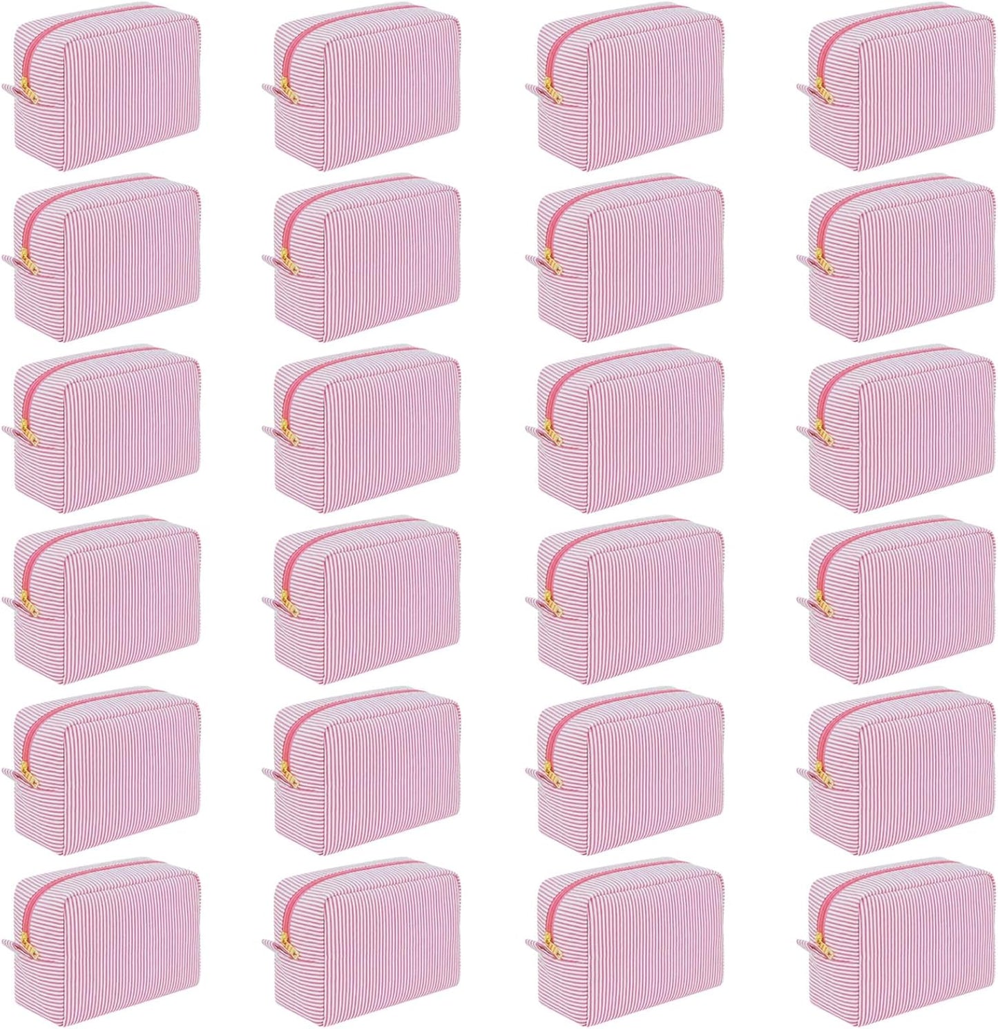 Makeup Bags Set of 6 - Large Seersucker Cosmetic Pouches for Bridesmaid Proposals | Khaki Toiletry Organizers